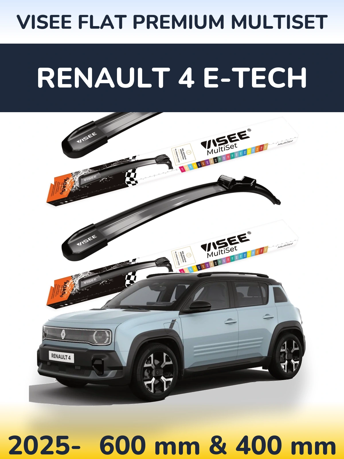Komplet przednich wycieraczek VISEE FLAT PREMIUM MultiSet 600 & 400 mm do Renault 4 E-Tech 2025-2026