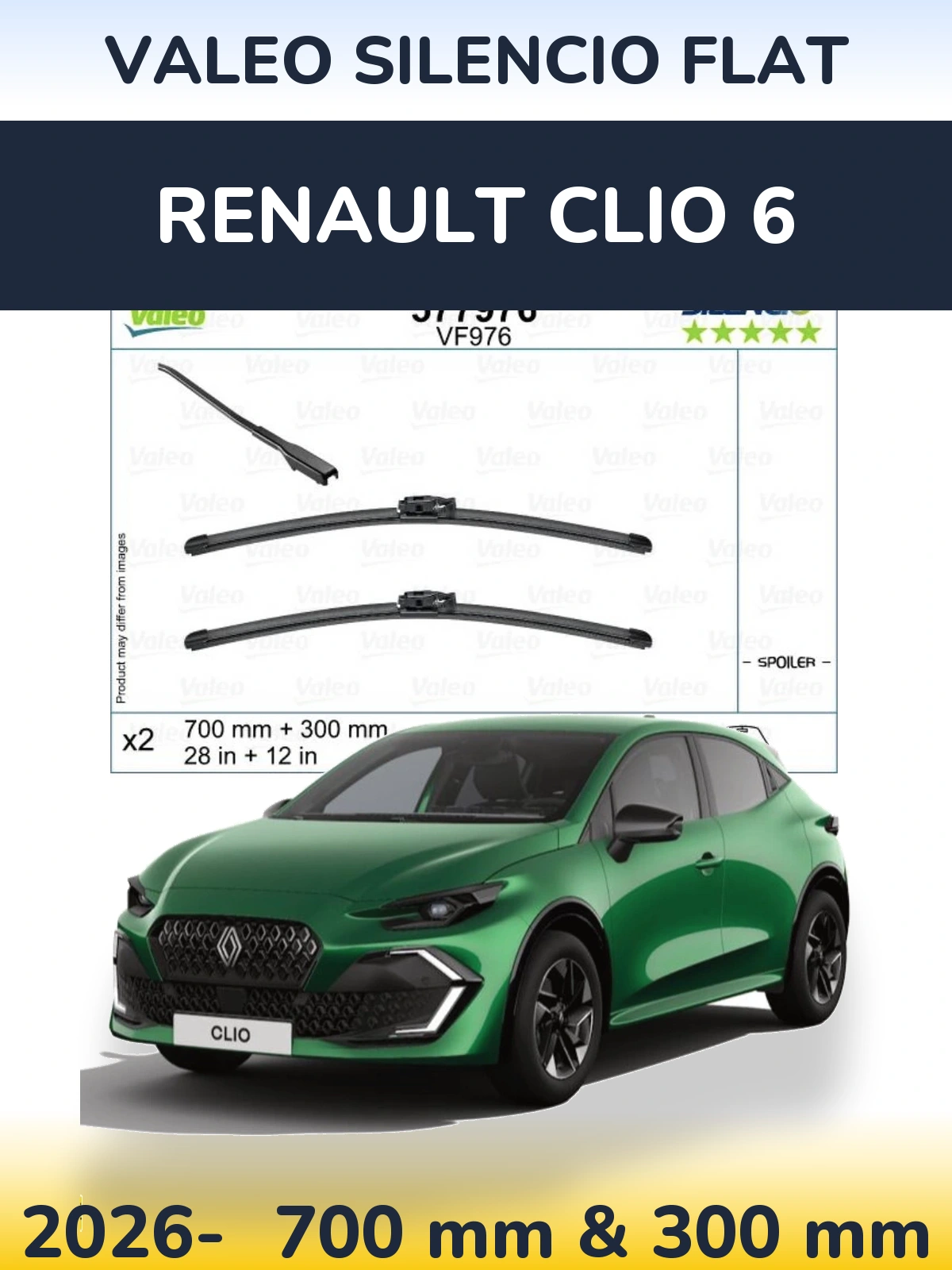 Komplet przednich wycieraczek Valeo Silencio Flat 700 & 300 mm do Renault Clio 6 2026-