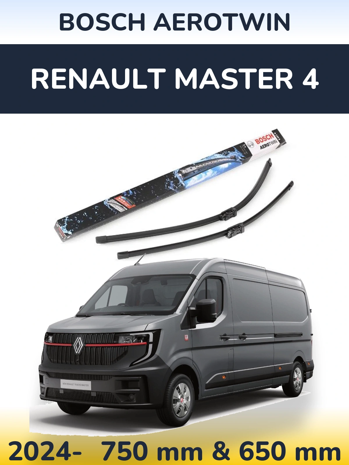 Комплект передніх щіток BOSCH AeroTwin 750 & 650 мм для Renault Master 4 2024-2026
