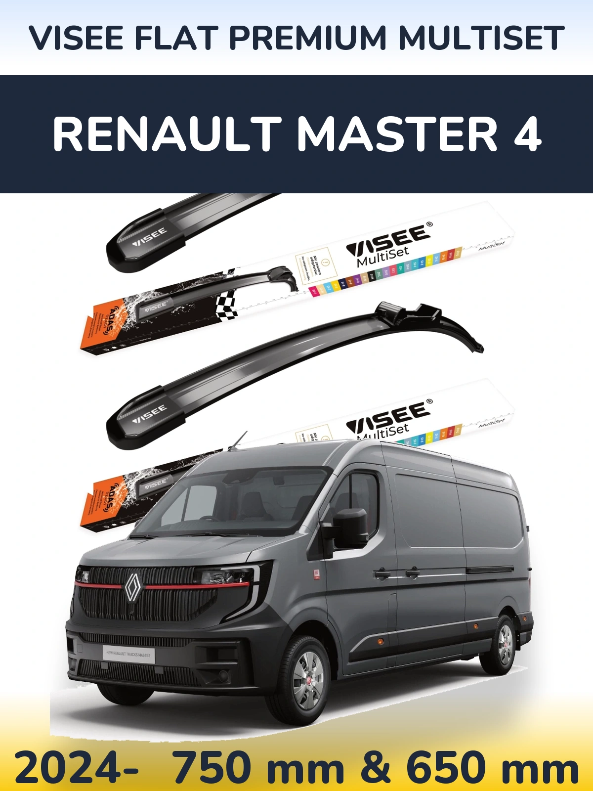 Комплект передних дворников VISEE FLAT PREMIUM MultiSet 750 & 650 мм для Renault Master 4 2024-2026