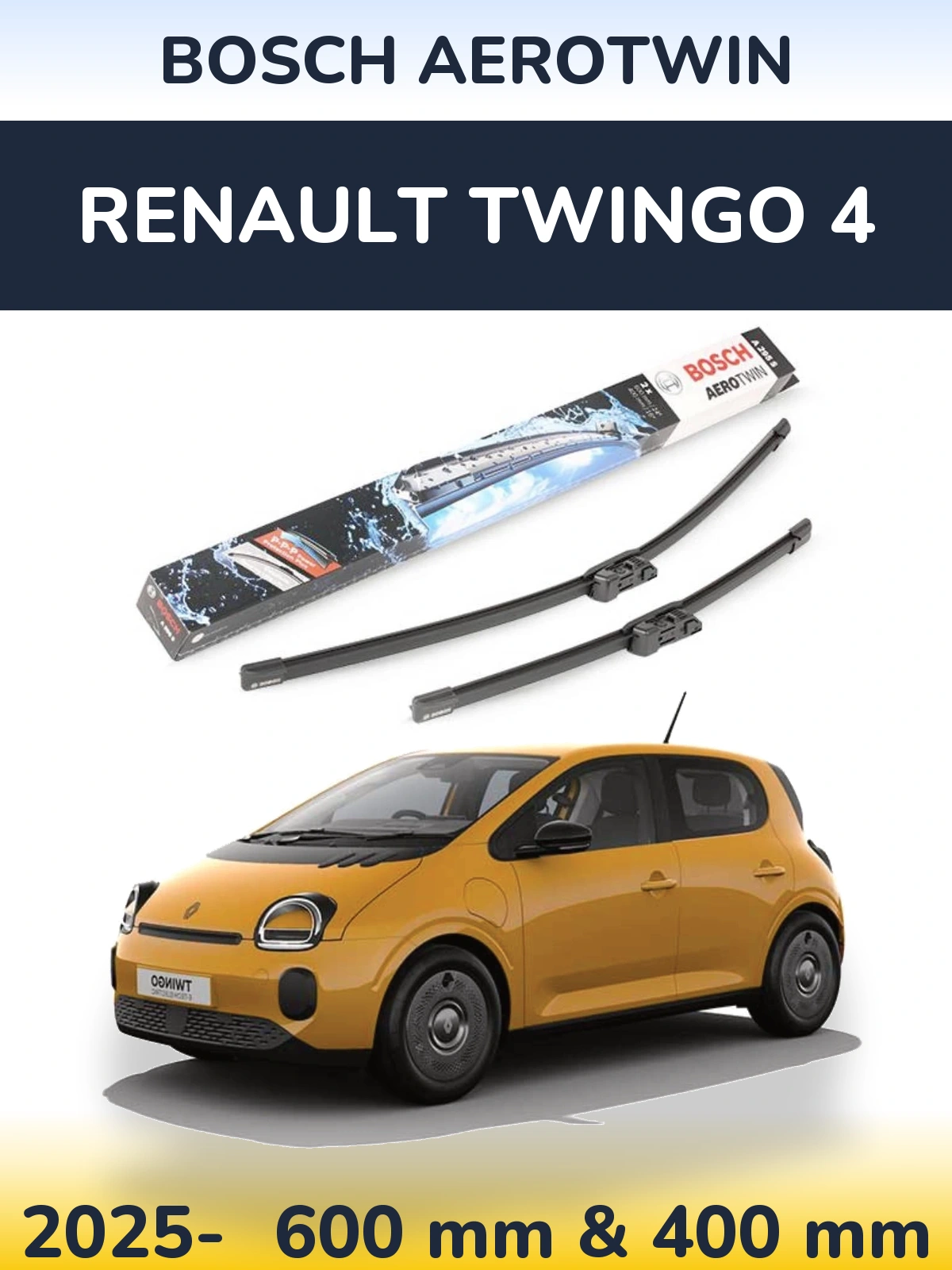 Komplet przednich wycieraczek BOSCH AeroTwin 600 & 400 mm do Renault Twingo 4 2025-2026