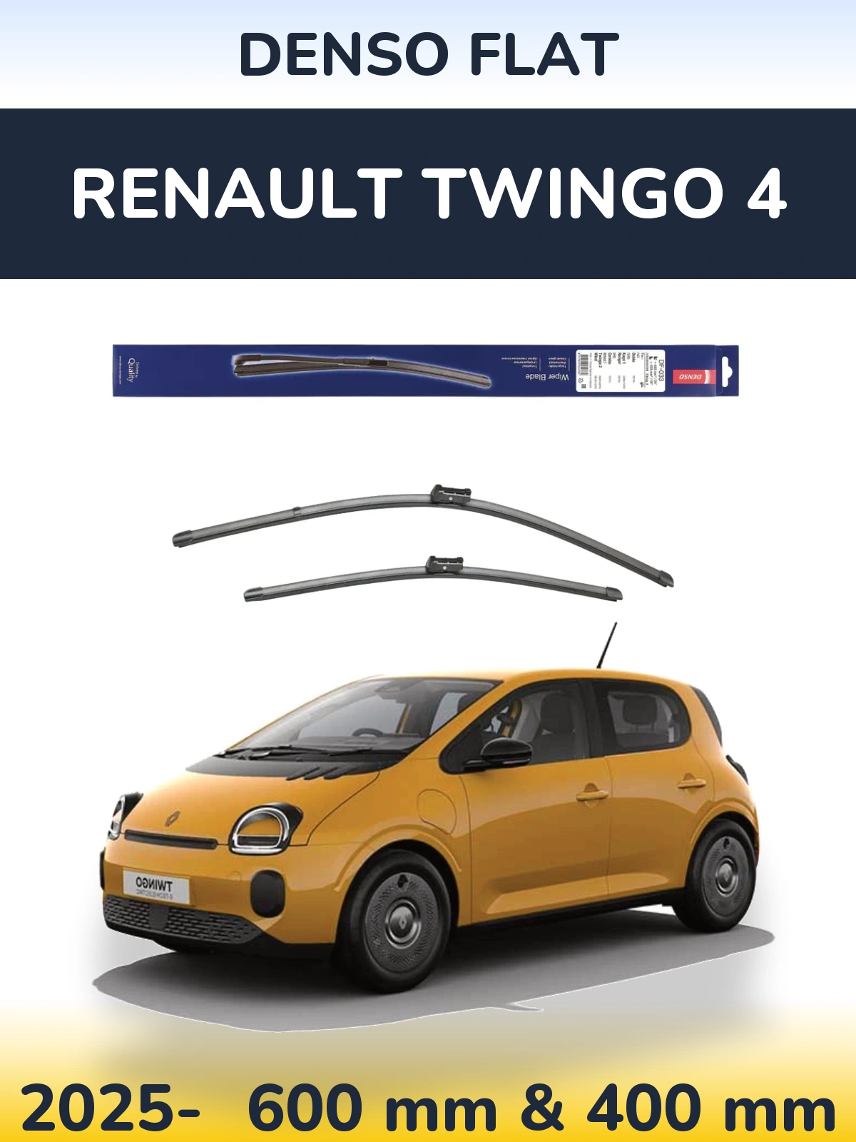 Front wiper blade set Denso Flat 600 & 400 mm for Renault Twingo 4 2025-2026