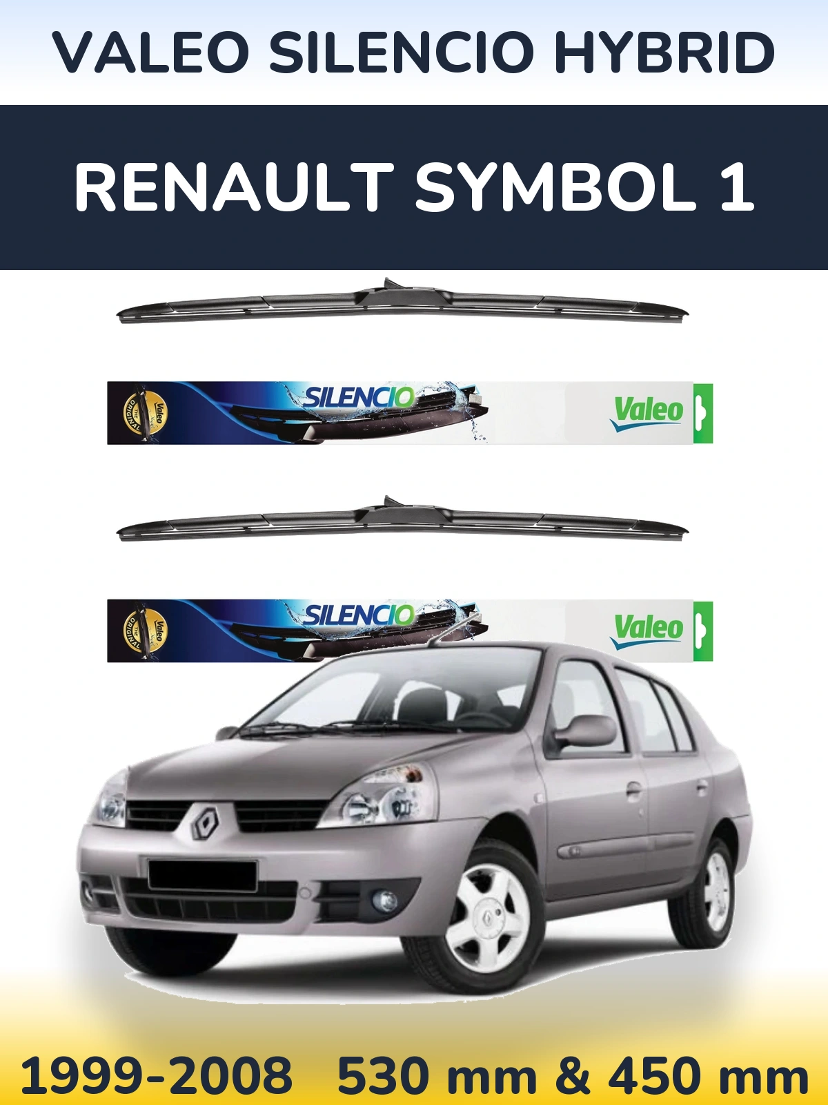 Komplet przednich wycieraczek Valeo Silencio Hybrid 530 & 450 mm do Renault Symbol 1 1999-2008