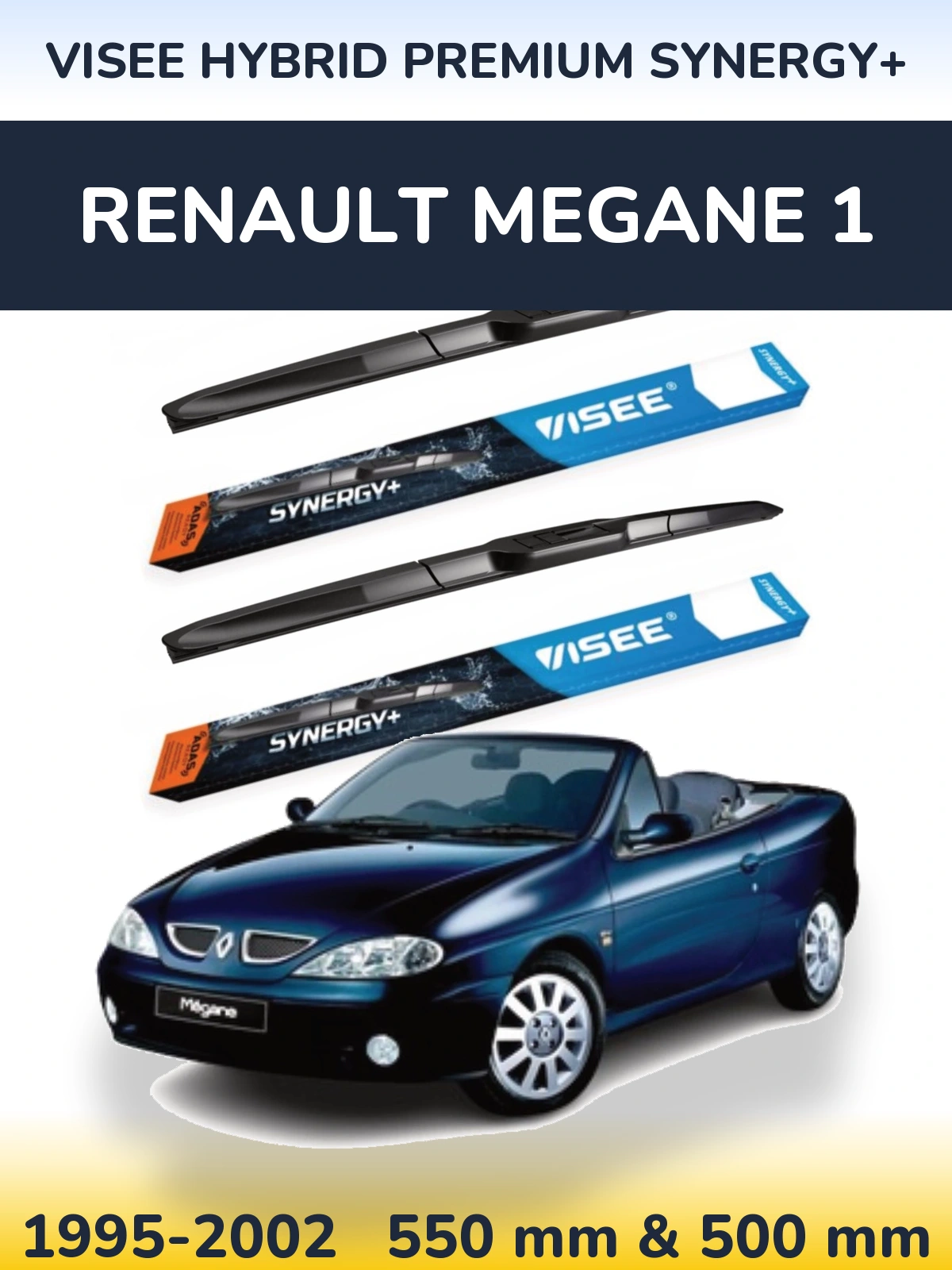 Front wiper blade set VISEE HYBRID PREMIUM SYNERGY+ 550 & 500 mm for Renault Megane 1 1995-2002