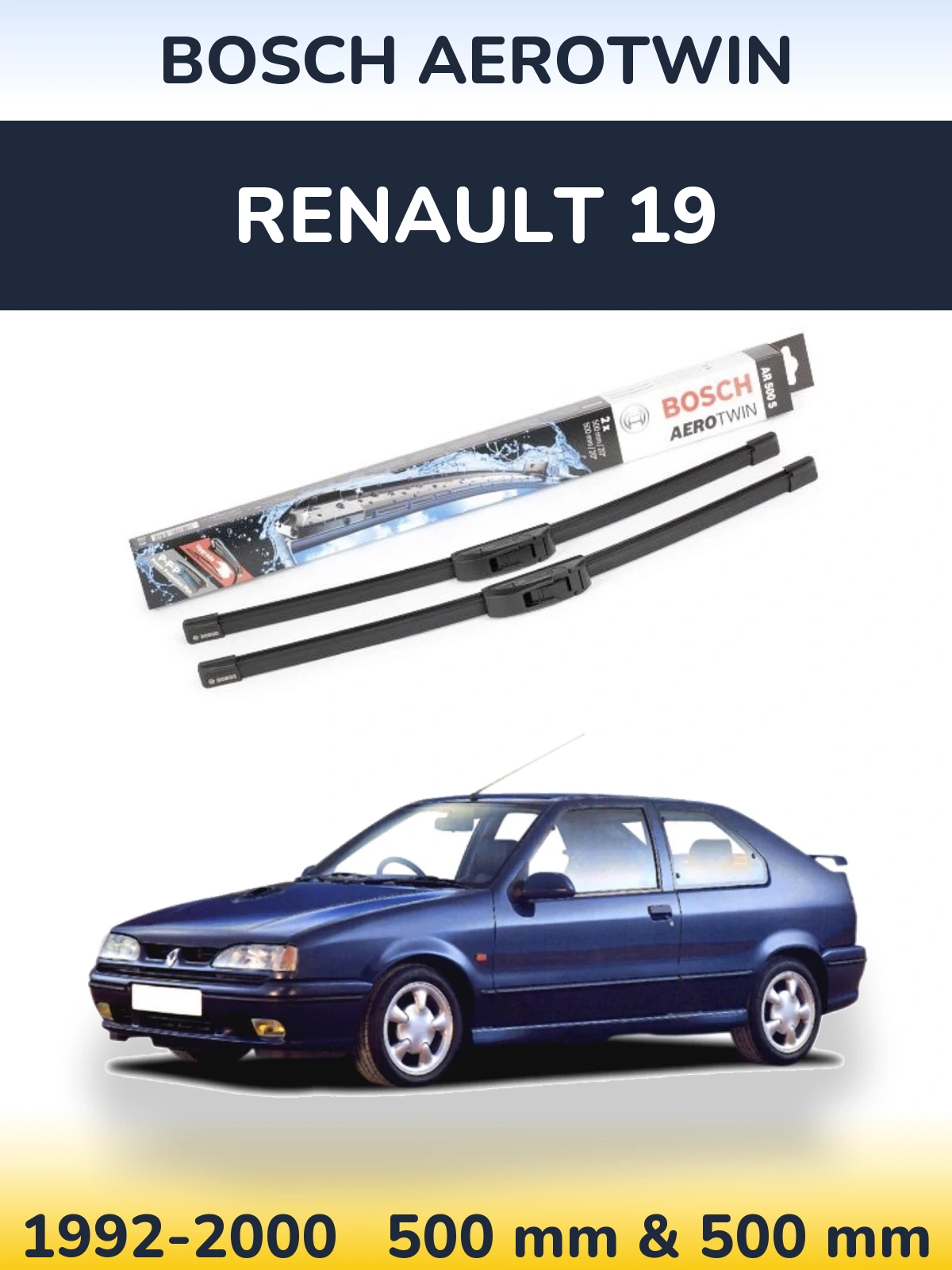 Комплект передних дворников BOSCH AeroTwin 500 & 500 мм для Renault 19 1992-2000