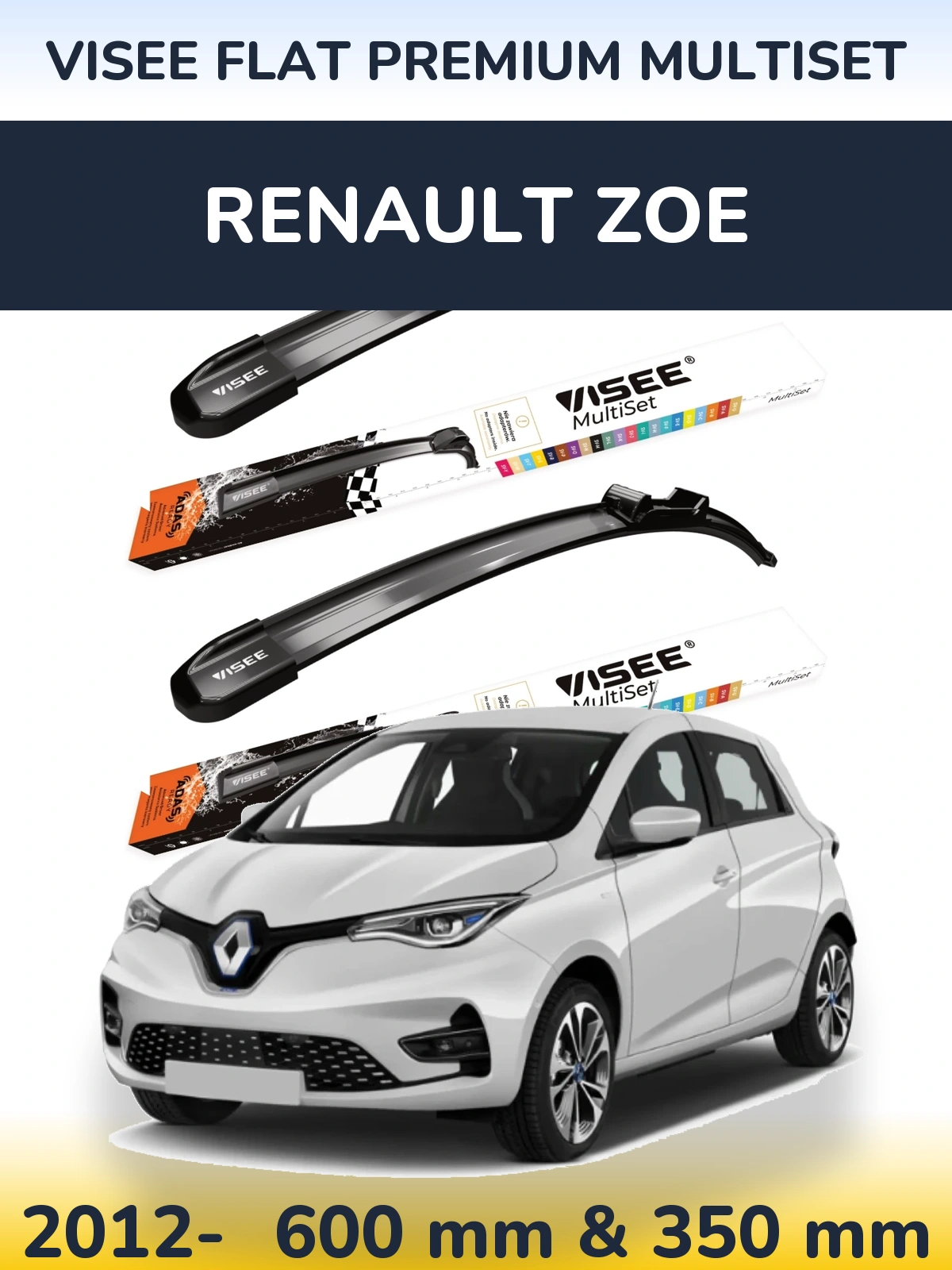 Komplet przednich wycieraczek VISEE FLAT PREMIUM MultiSet 600 & 350 mm do Renault Zoe 2012-2026