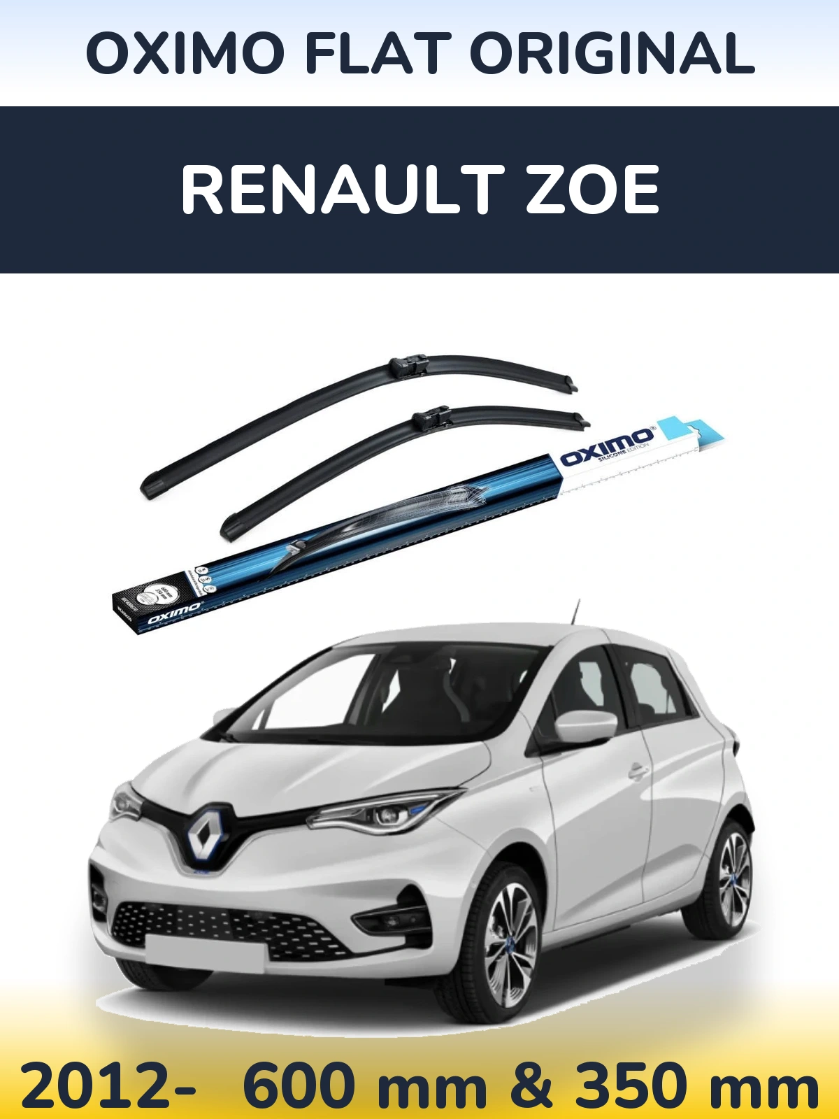 Комплект передних дворников Oximo Flat Original 600 & 350 мм для Renault Zoe 2012-2026