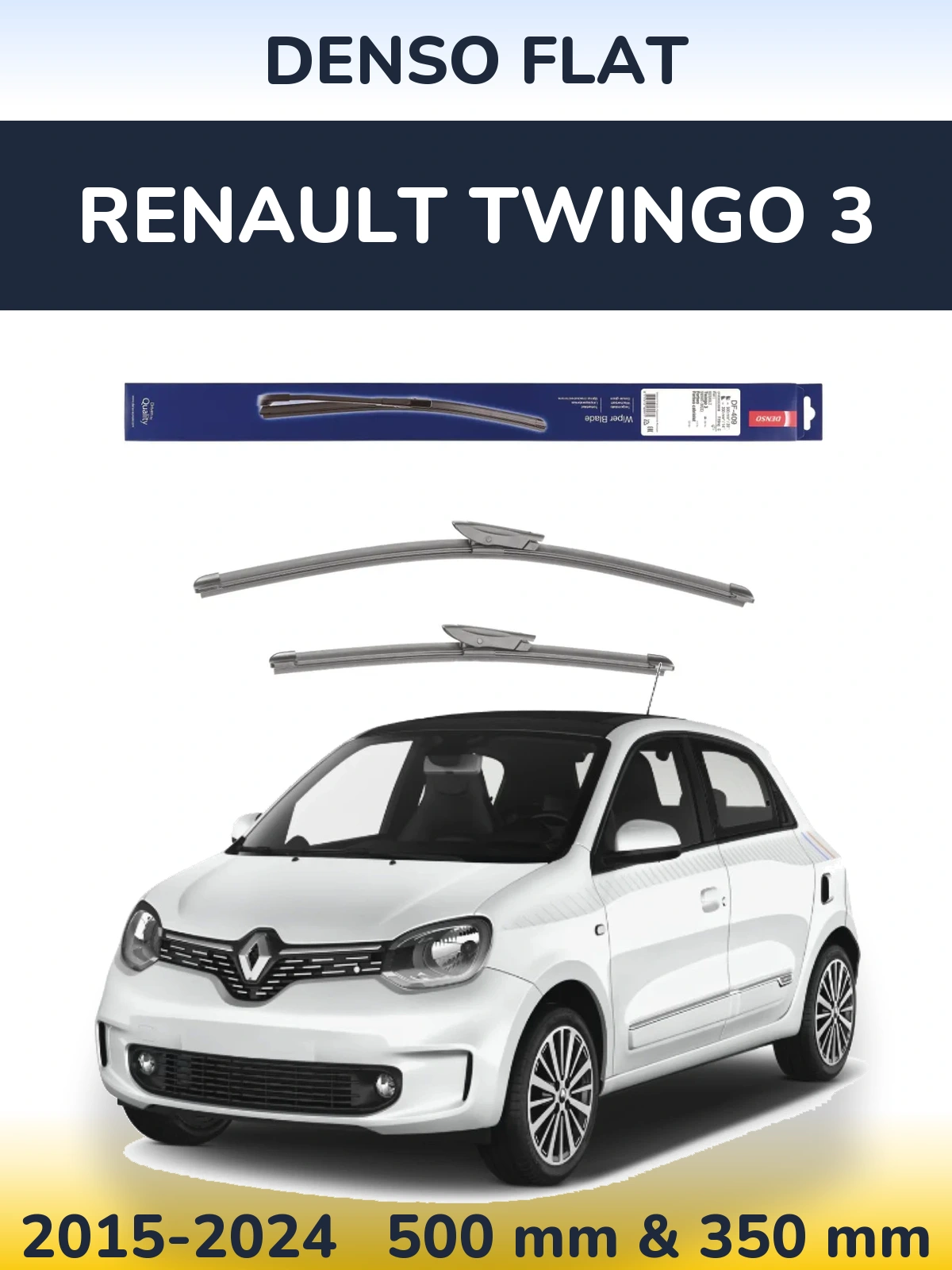 Front wiper blade set Denso Flat 500 & 350 mm for Renault Twingo 3 2015-2024