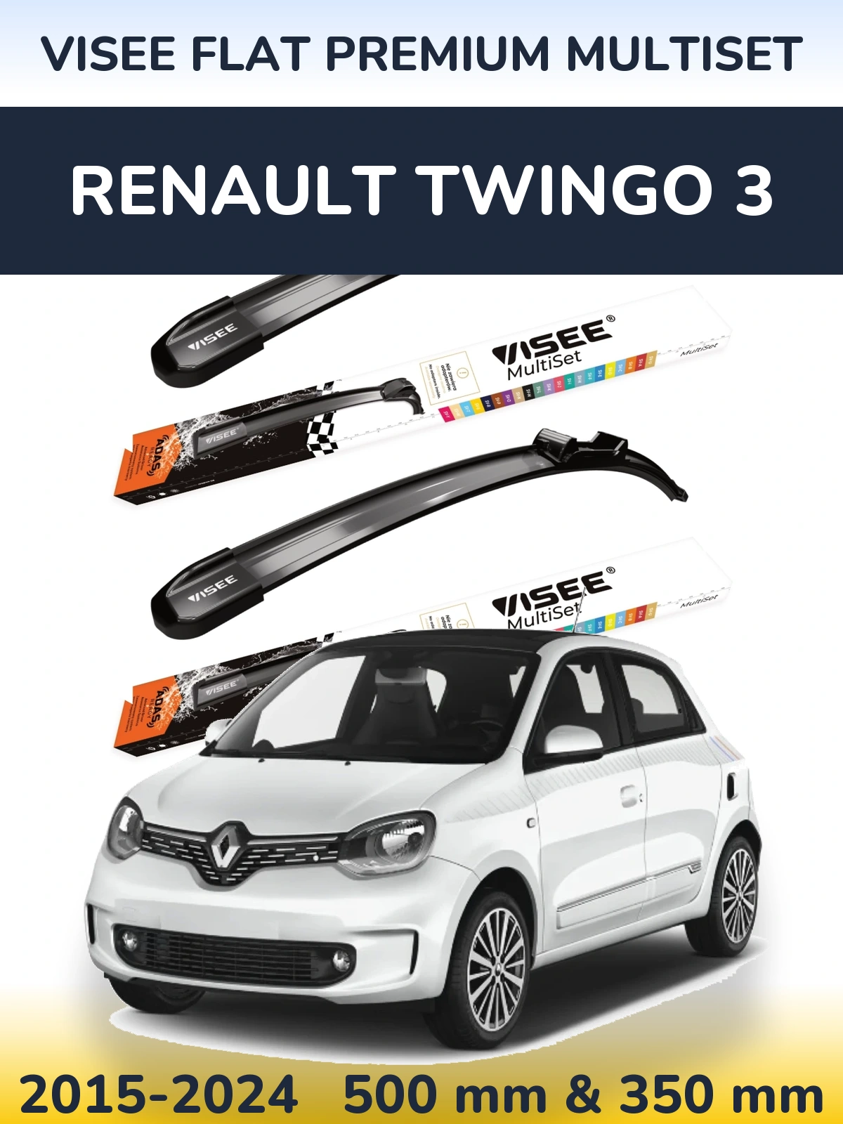 Front wiper blade set VISEE FLAT PREMIUM MultiSet 500 & 350 mm for Renault Twingo 3 2015-2024