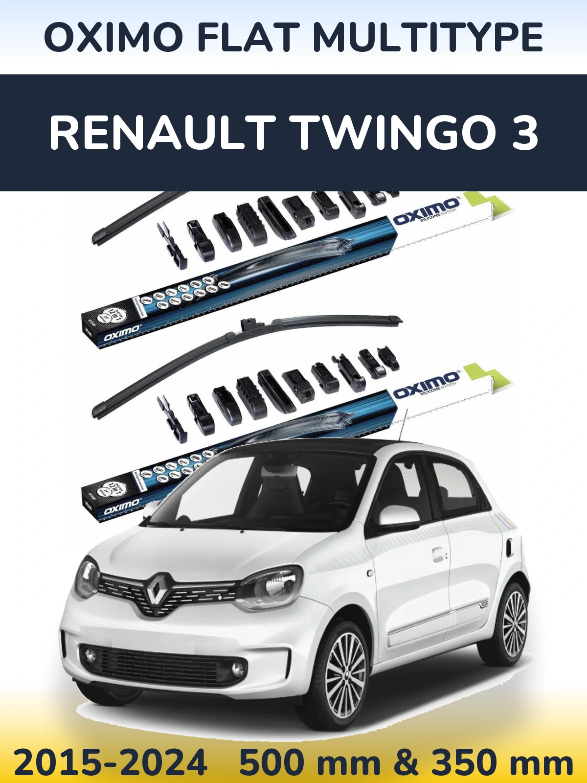 Front wiper blade set Oximo Flat MultiTypee 500 & 350 mm for Renault Twingo 3 2015-2024