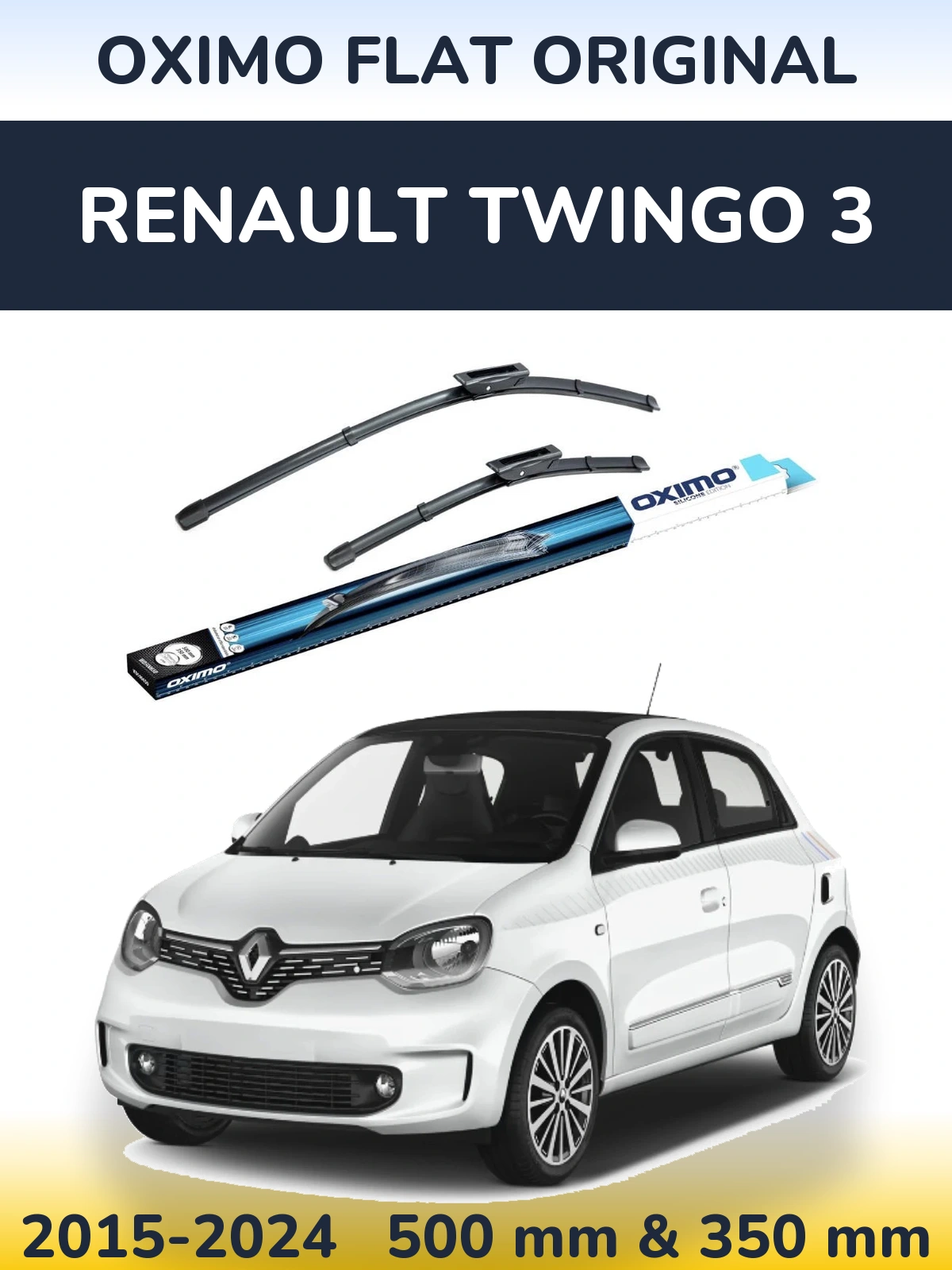 Front wiper blade set Oximo Flat Original 500 & 350 mm for Renault Twingo 3 2015-2024