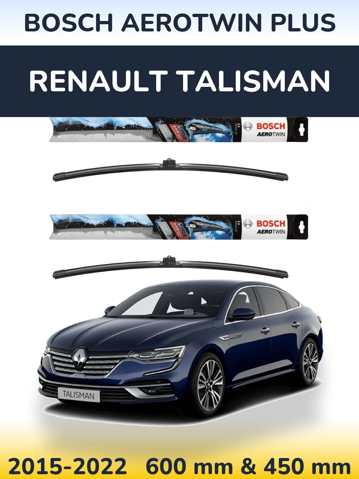 Front wiper blade set BOSCH AeroTwin Plus 600 & 450 mm for Renault Talisman 2015-2022