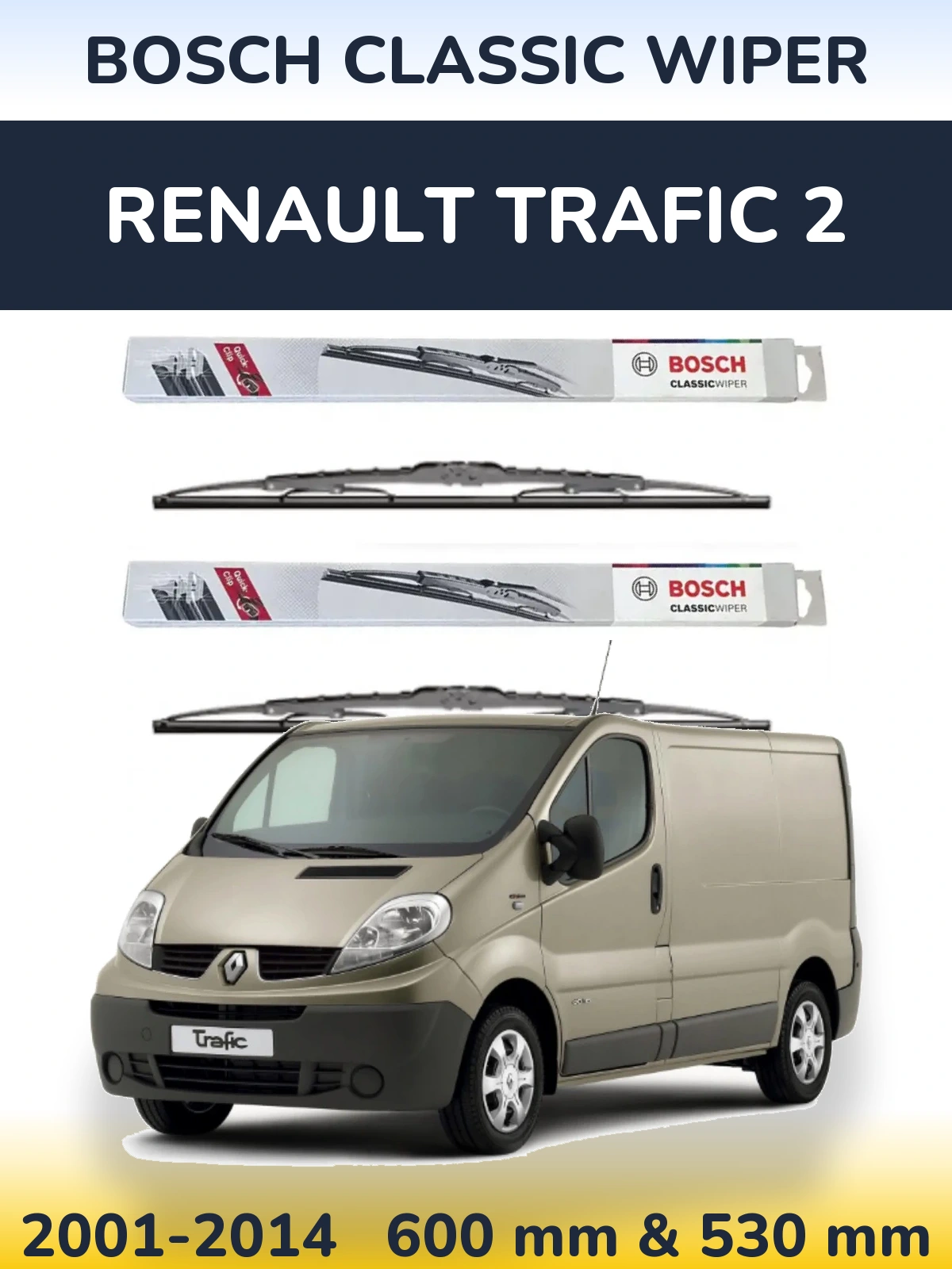 Комплект передних дворников BOSCH Classic Wiper 600 & 530 мм для Renault Trafic 2 2001-2014