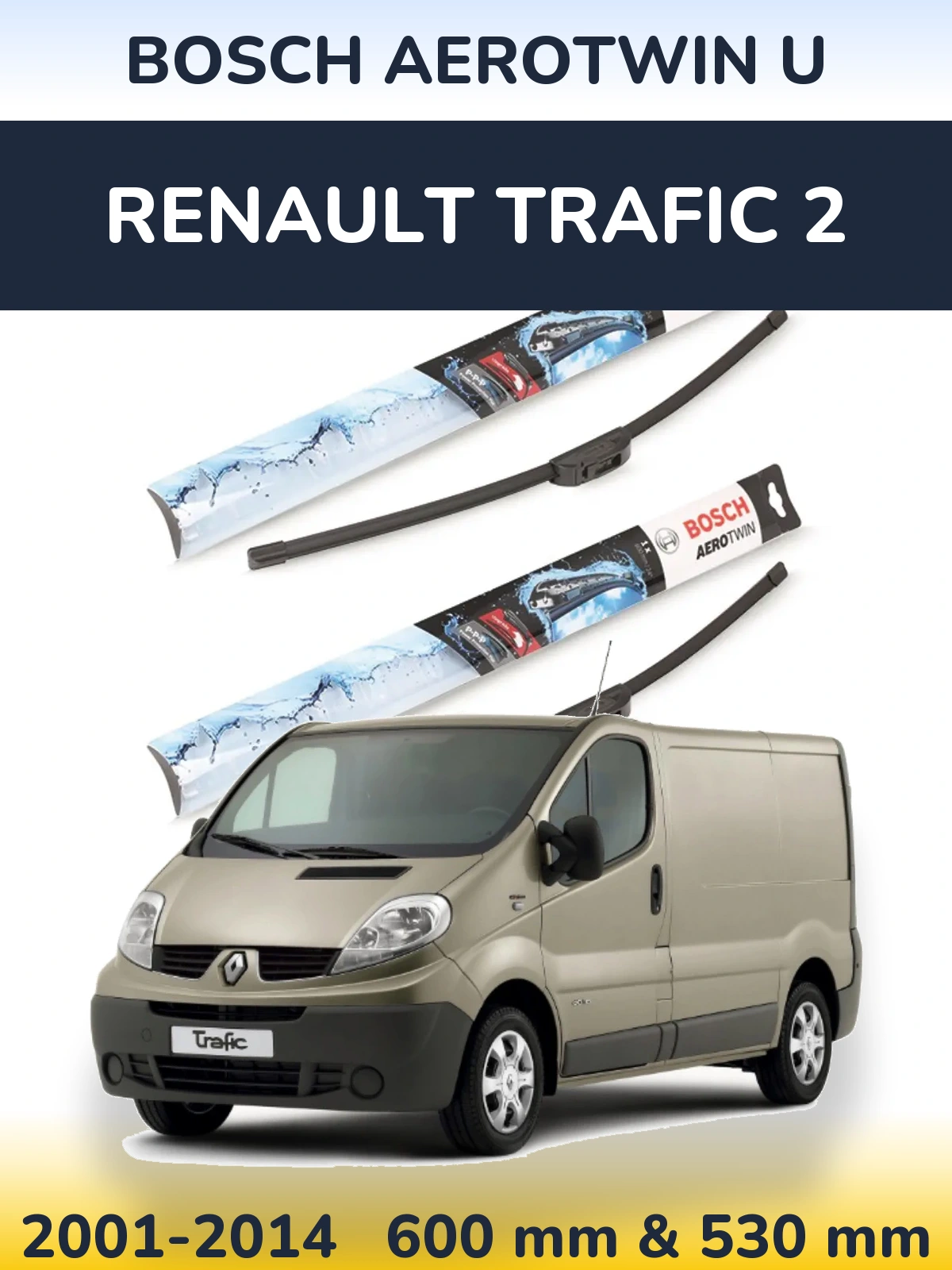 Комплект передних дворников BOSCH AeroTwin U 600 & 530 мм для Renault Trafic 2 2001-2014