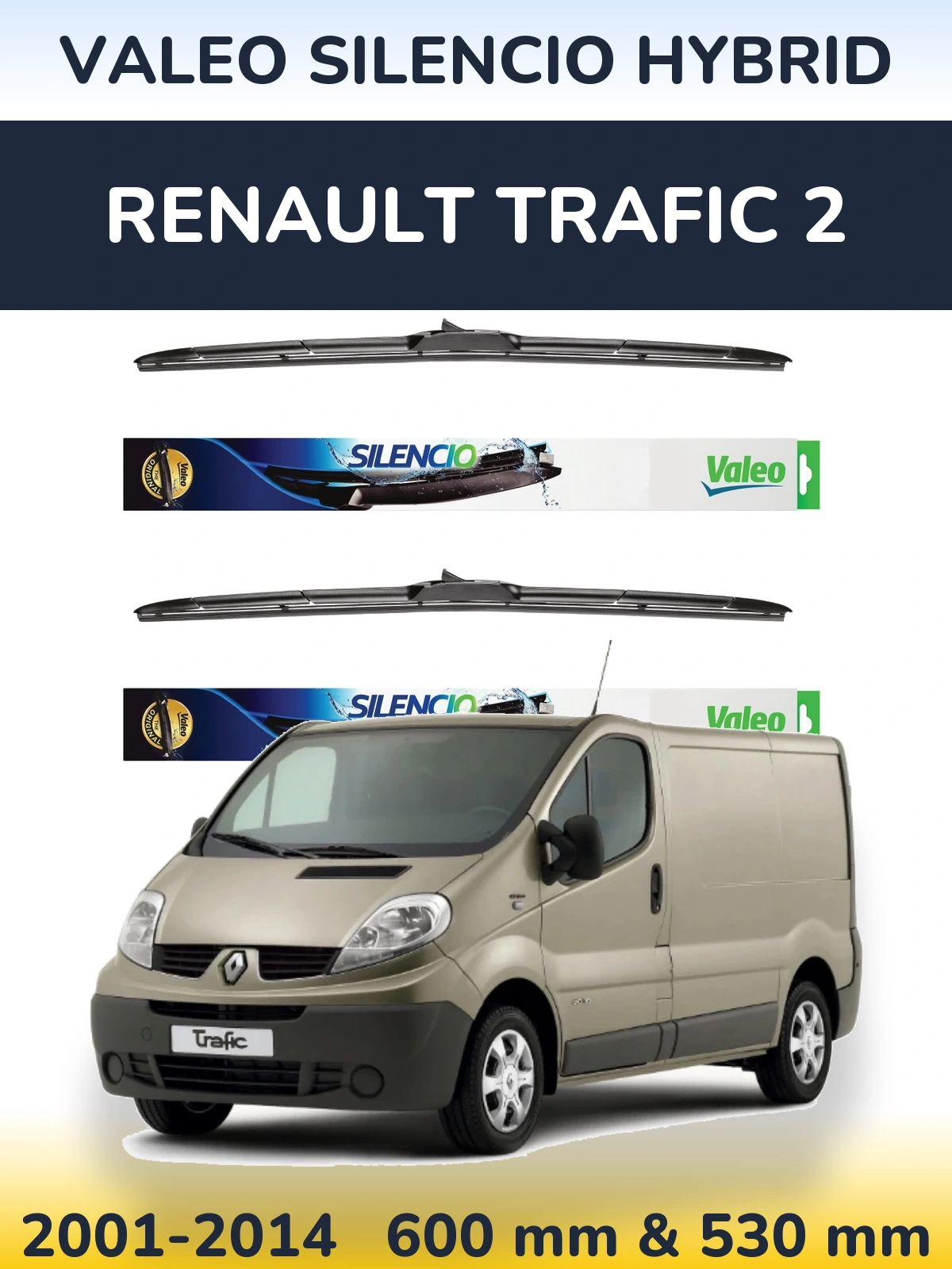 Front wiper blade set Valeo Silencio Hybrid 600 & 530 mm for Renault Trafic 2 2001-2014