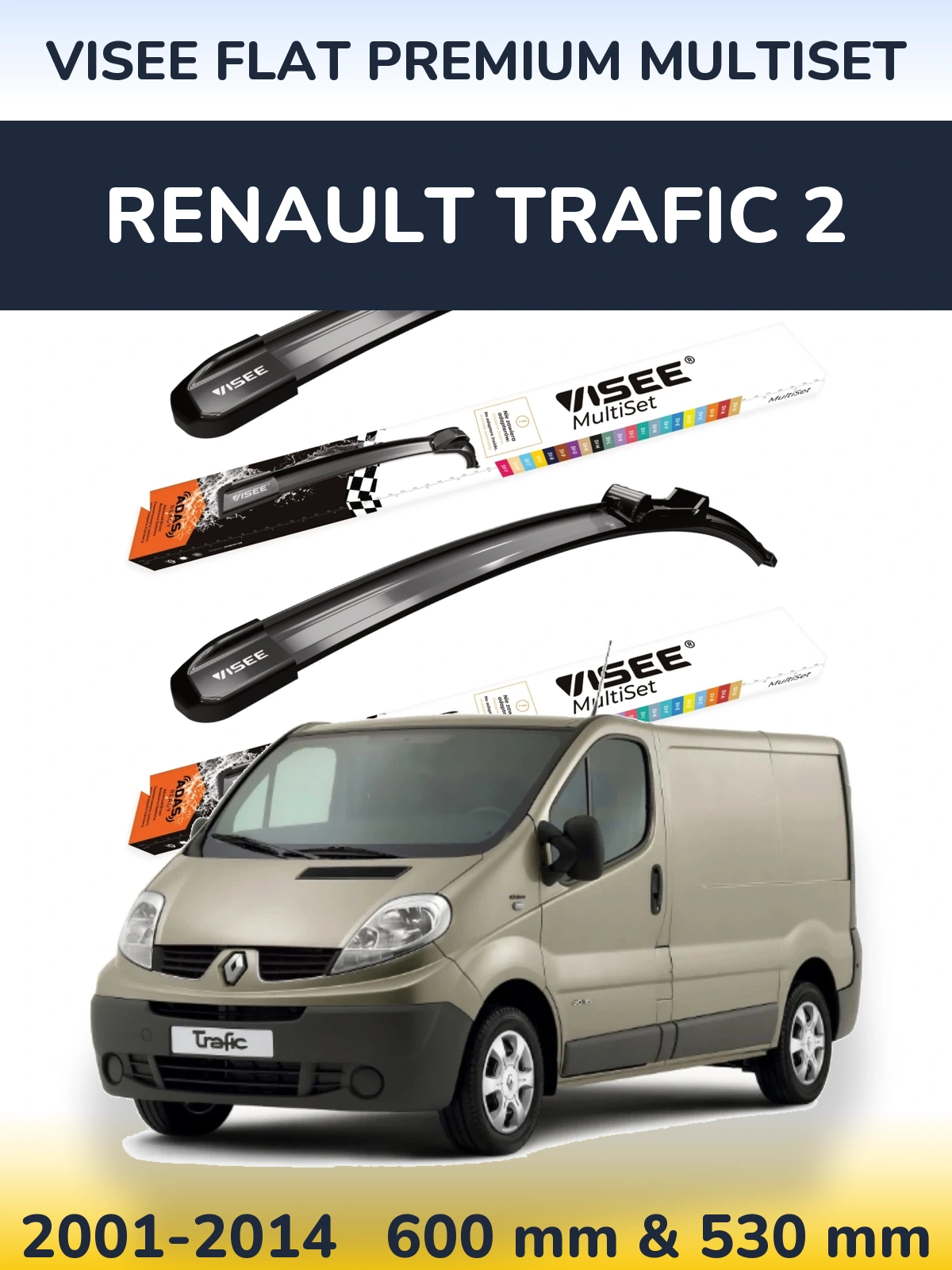 Комплект передних дворников VISEE FLAT PREMIUM MultiSet 600 & 530 мм для Renault Trafic 2 2001-2014