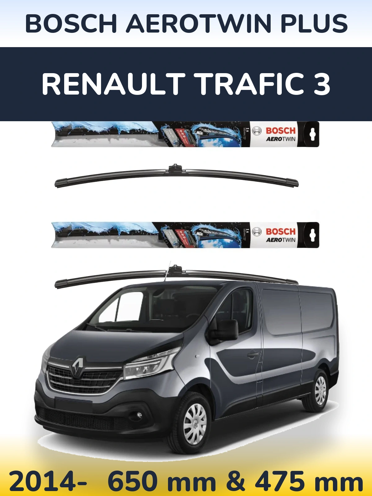 Комплект передних дворников BOSCH AeroTwin Plus 650 & 475 мм для Renault Trafic 3 2014-2026