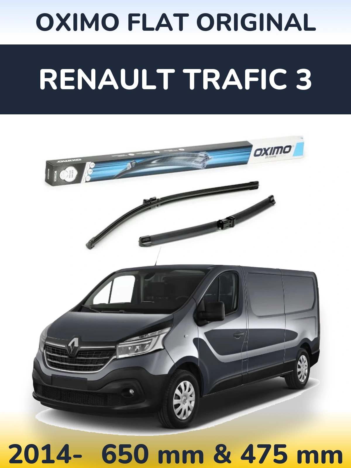 Комплект передних дворников Oximo Flat Original 650 & 475 мм для Renault Trafic 3 2014-2026