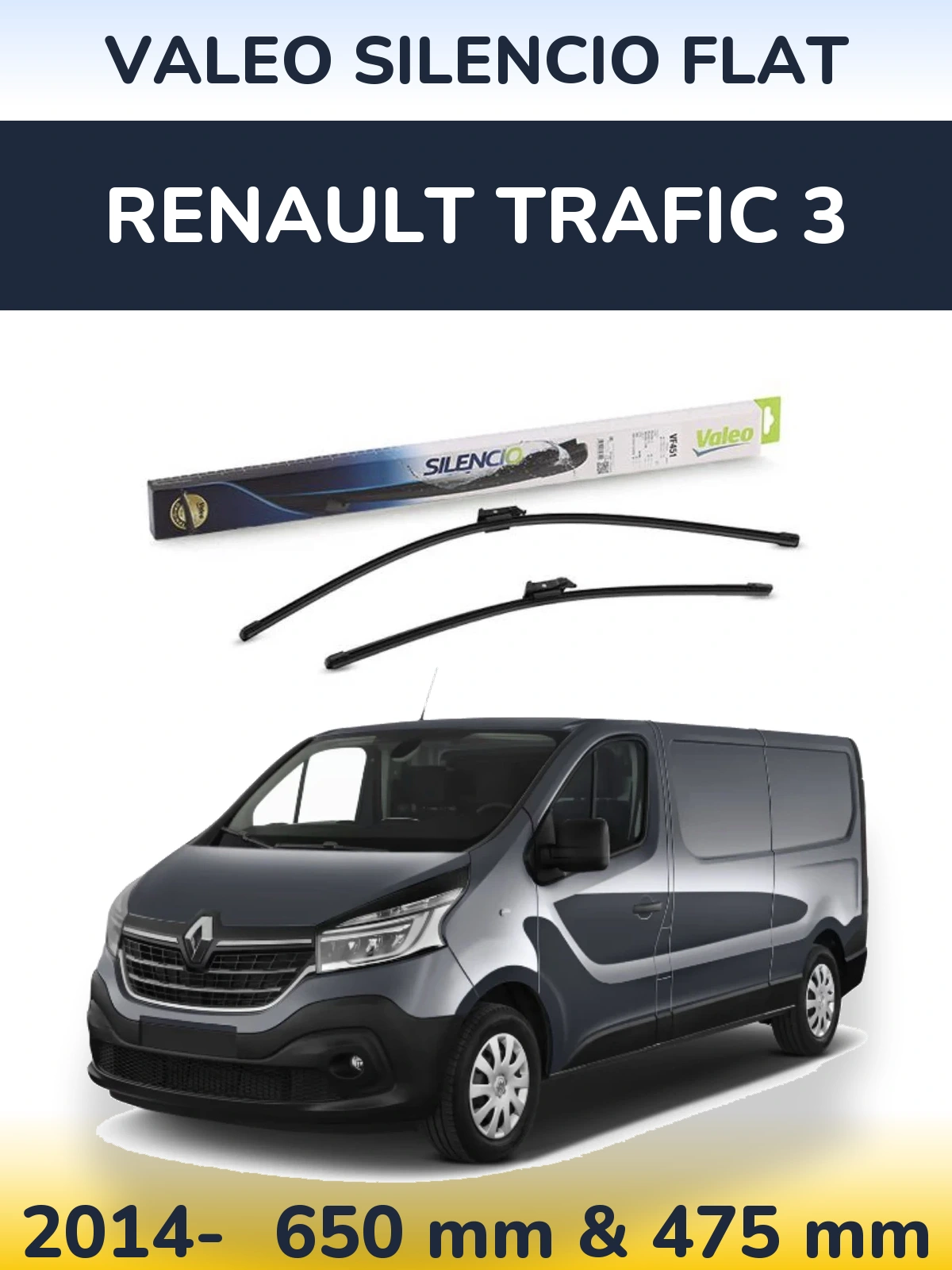 Front wiper blade set Valeo Silencio Flat 650 & 475 mm for Renault Trafic 3 2014-2026