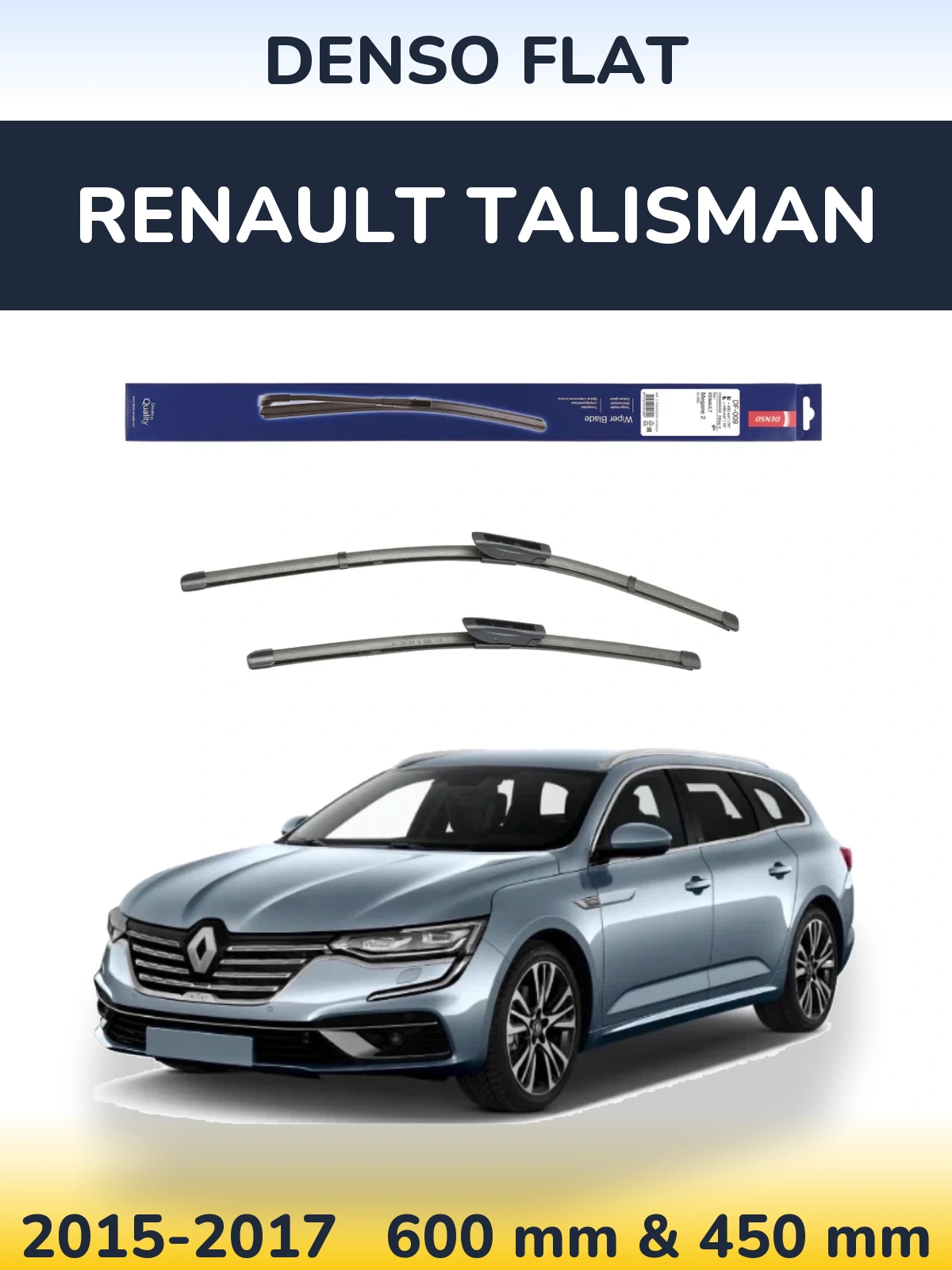Front wiper blade set Denso Flat 600 & 450 mm for Renault Talisman 2015-2017