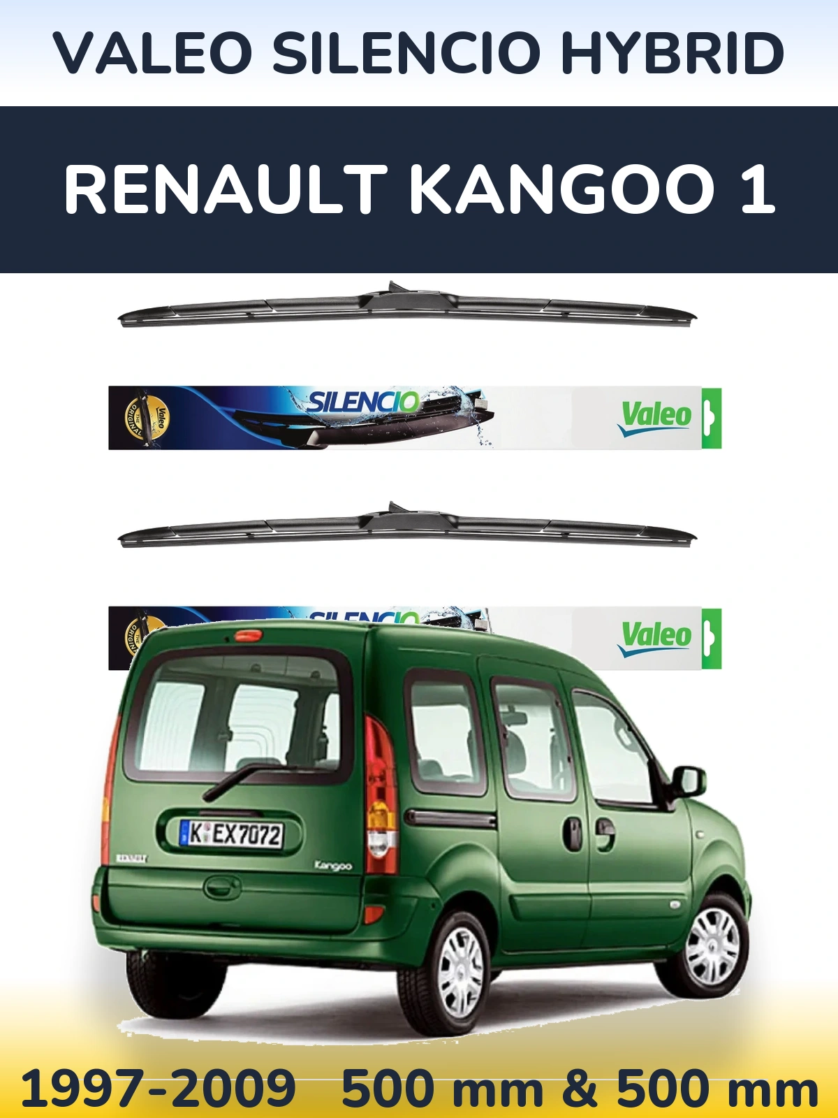 Комплект передних дворников Valeo Silencio Hybrid 500 & 500 мм для Renault Kangoo 1 1997-2009