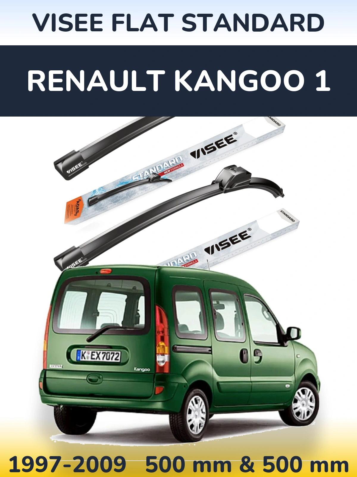 Комплект передних дворников VISEE FLAT STANDARD 500 & 500 мм для Renault Kangoo 1 1997-2009