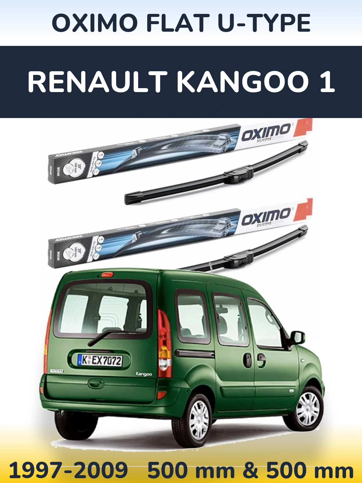 Front wiper blade set Oximo Flat U-type 500 & 500 mm for Renault Kangoo 1 1997-2009