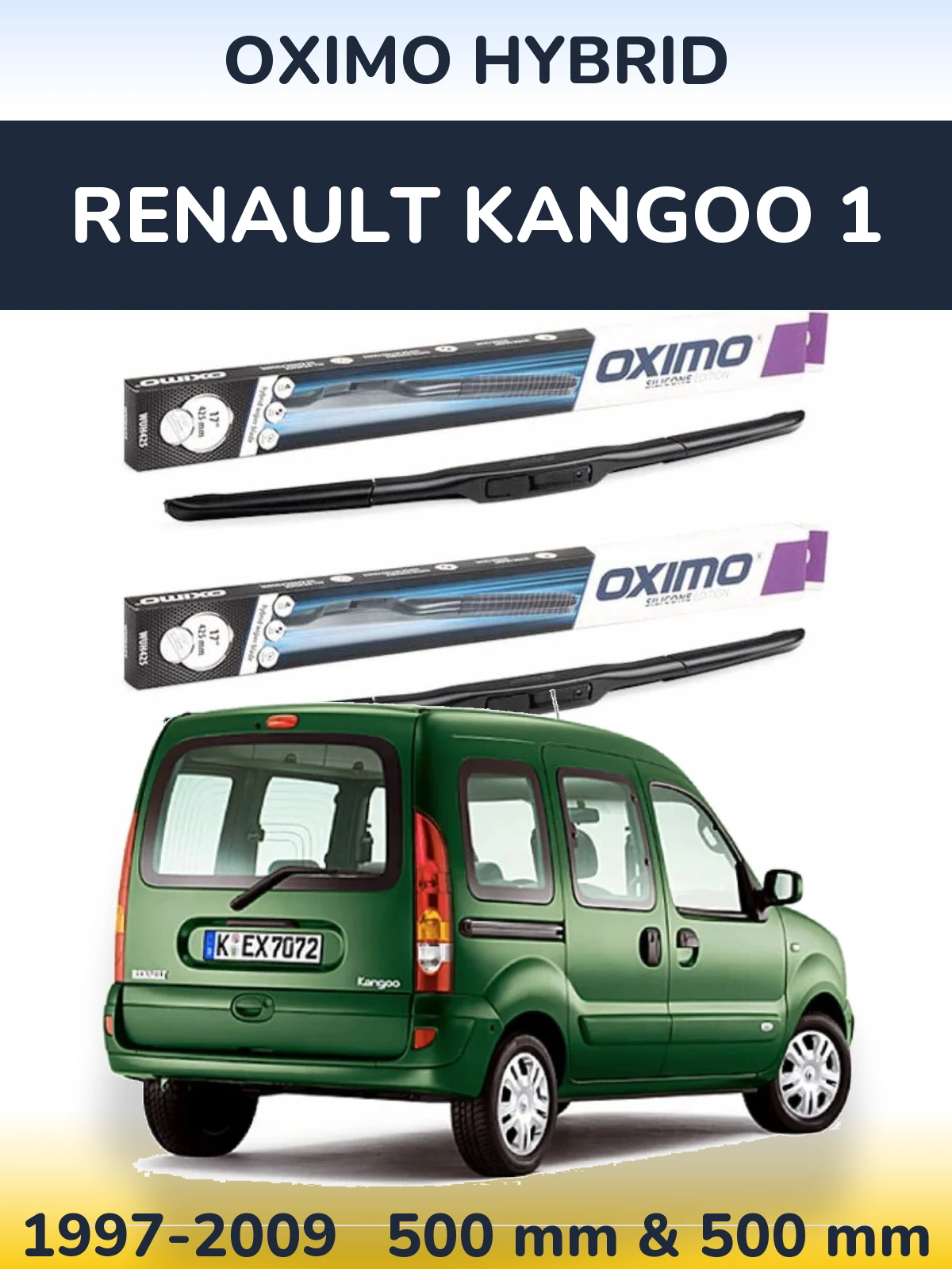 Front wiper blade set Oximo Hybrid 500 & 500 mm for Renault Kangoo 1 1997-2009