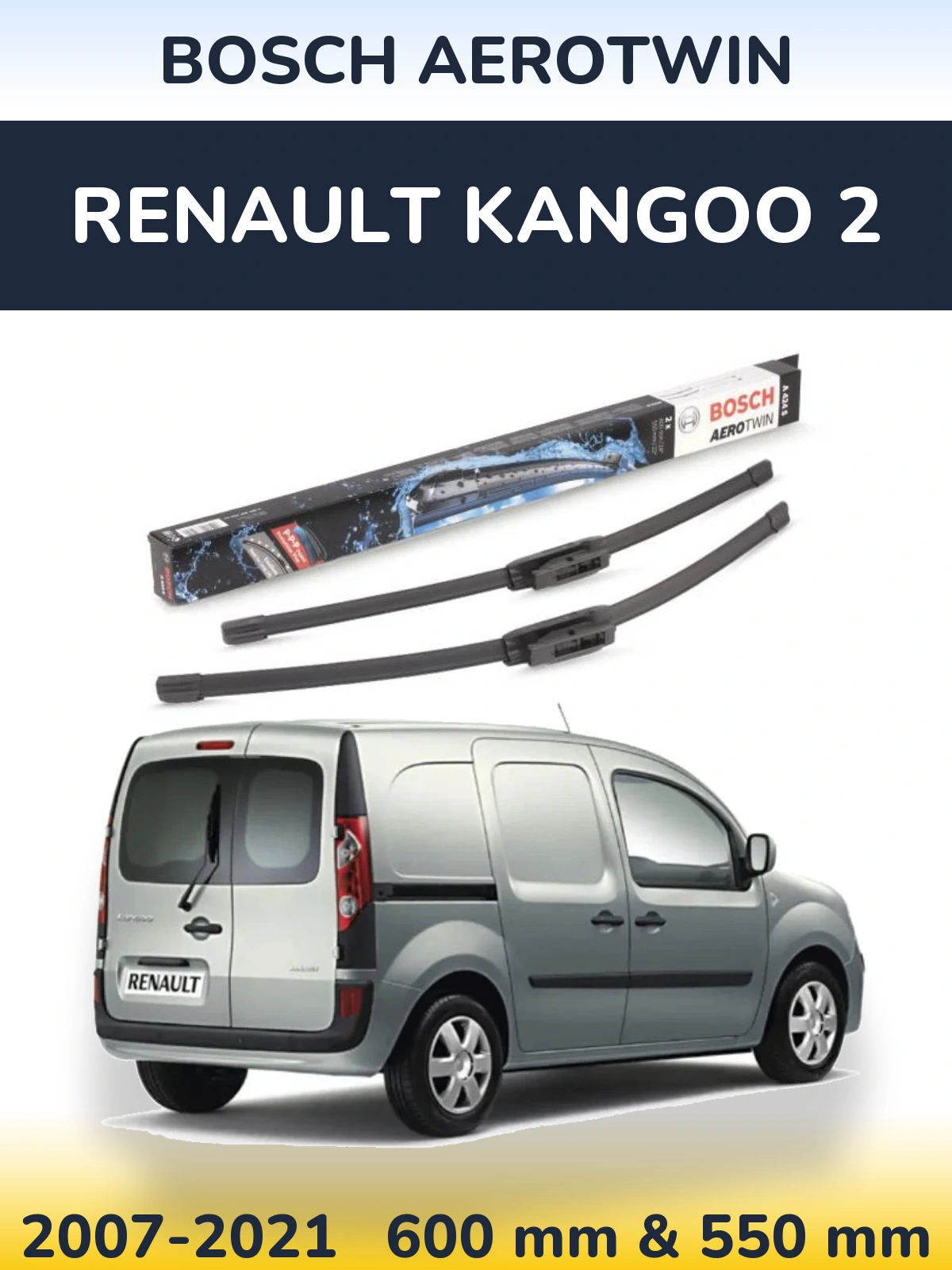 Komplet przednich wycieraczek BOSCH AeroTwin 600 & 550 mm do Renault Kangoo 2 2007-2021