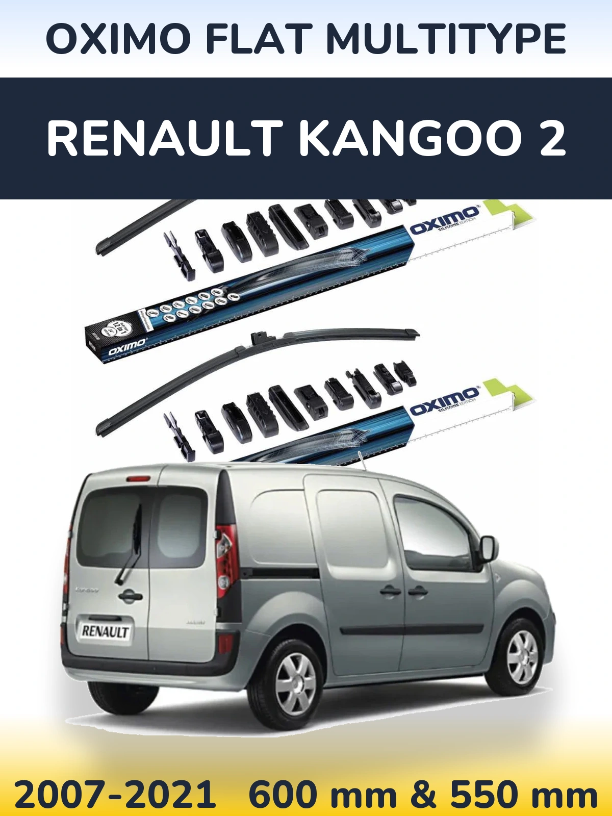 Komplet przednich wycieraczek Oximo Flat MultiType 600 & 550 mm do Renault Kangoo 2 2007-2021