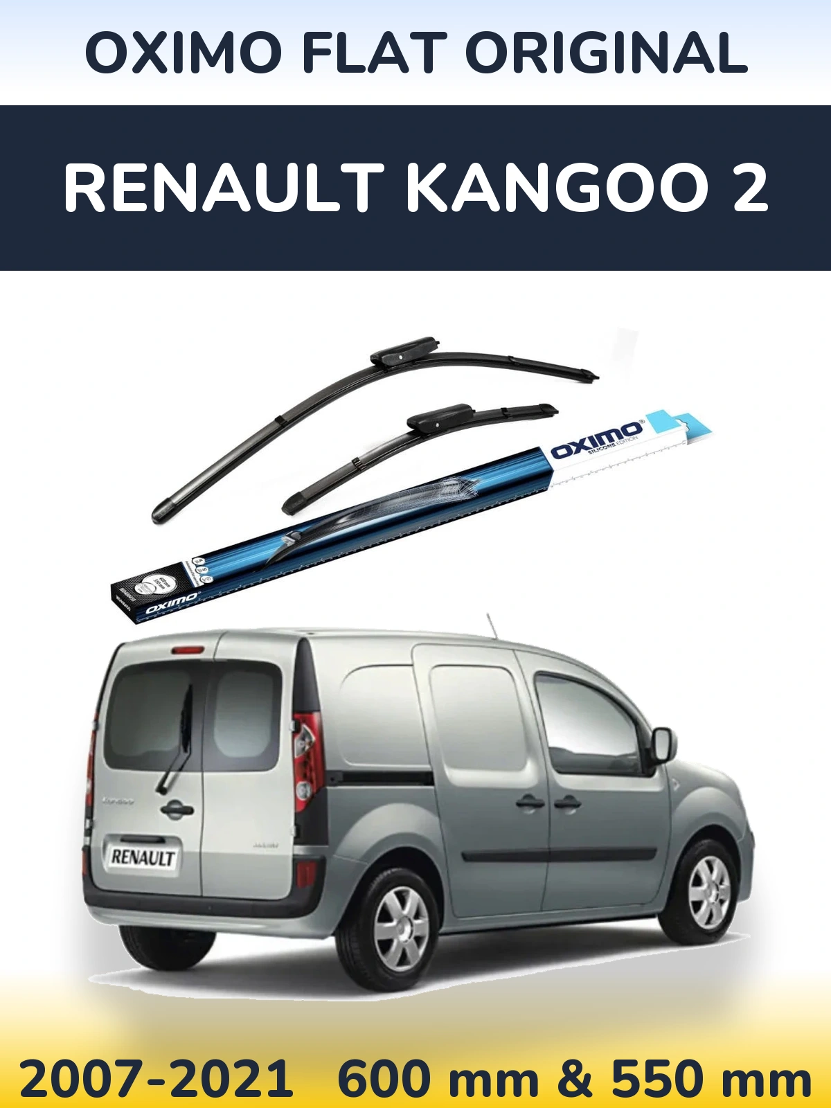 Комплект передних дворников Oximo Flat Original 600 & 550 мм для Renault Kangoo 2 2007-2021
