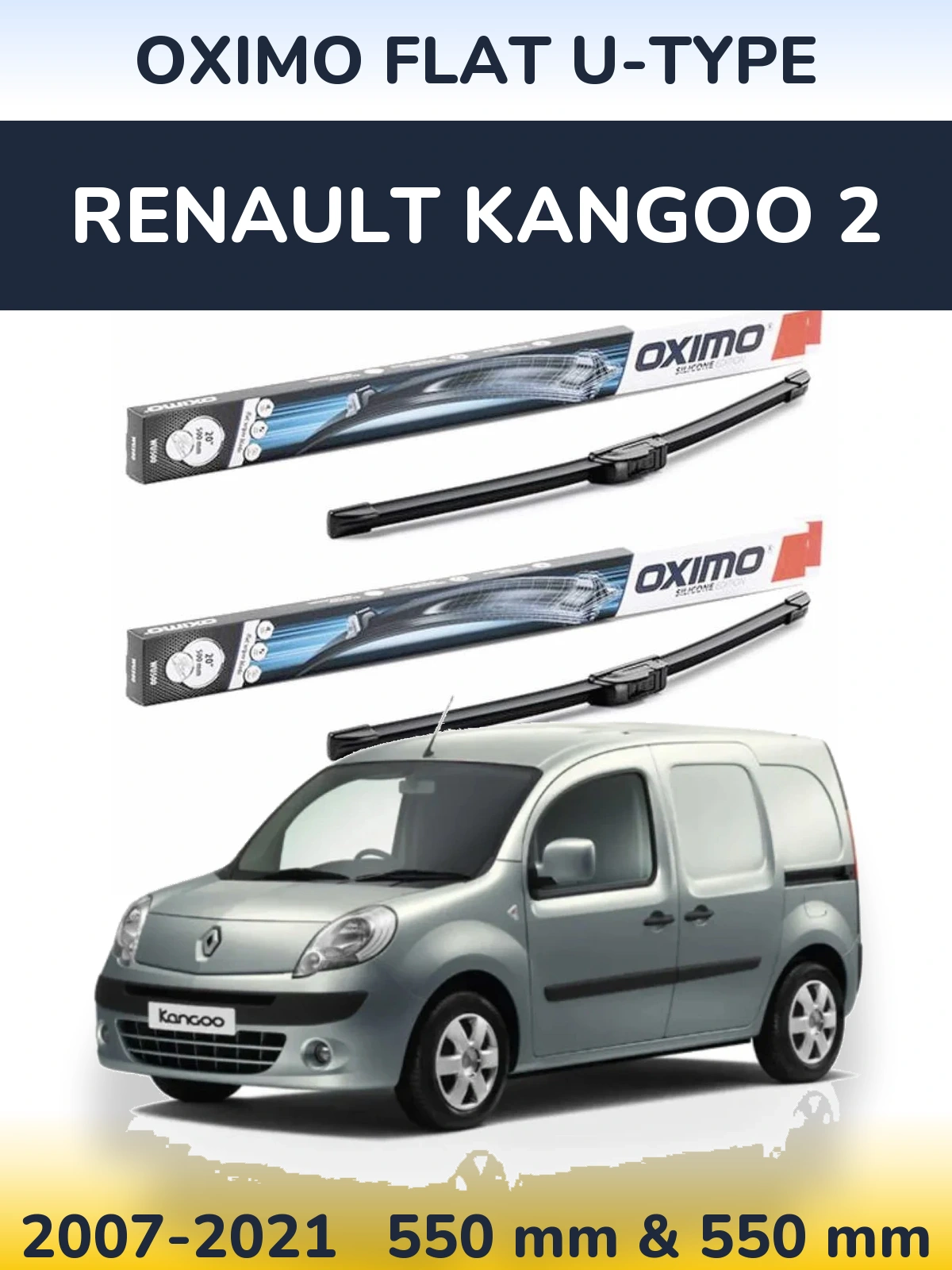 Komplet przednich wycieraczek Oximo Flat U-type 550 & 550 mm do Renault Kangoo 2 2007-2021