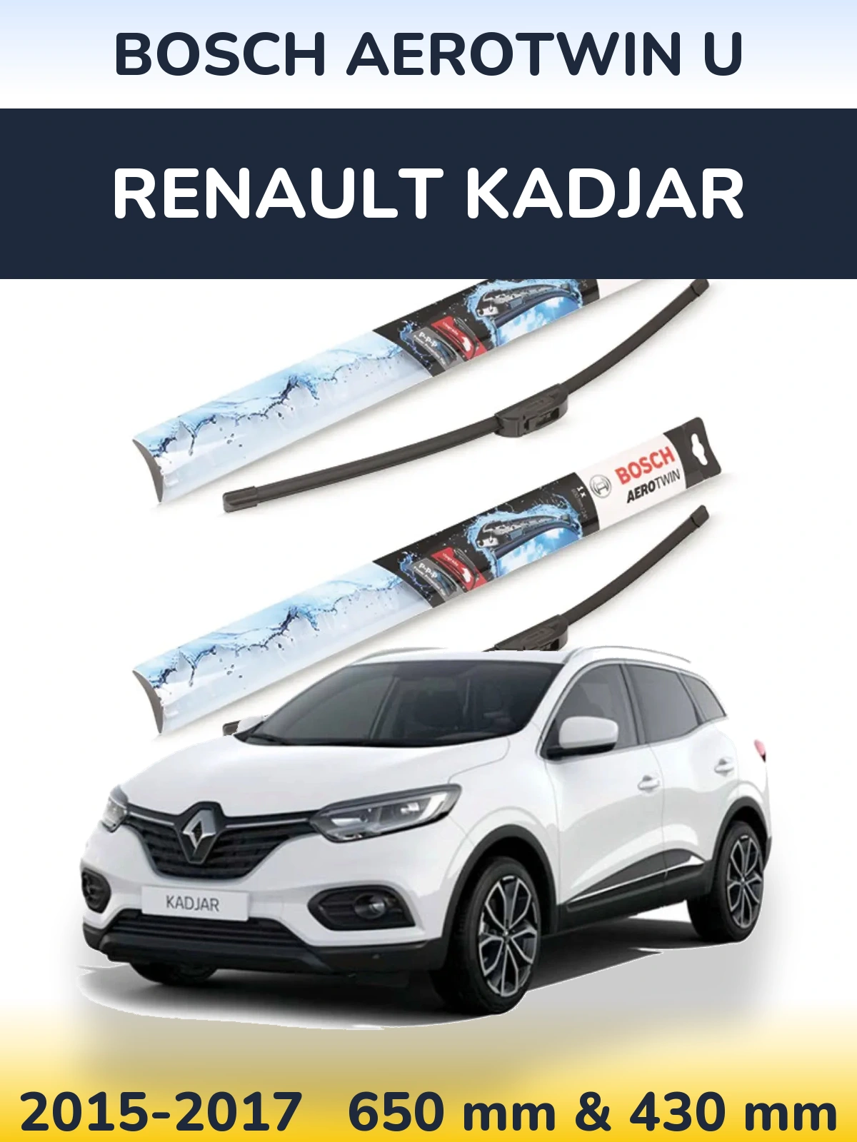 Komplet przednich wycieraczek BOSCH AeroTwin U 650 & 430 mm do Renault Kadjar 2015-2017