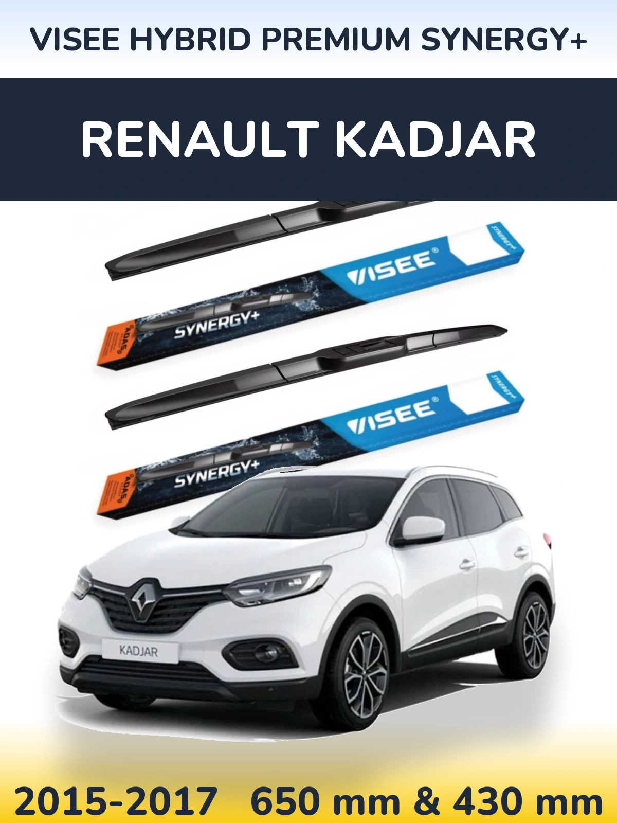 Komplet przednich wycieraczek VISEE HYBRID PREMIUM SYNERGY+ 650 & 430 mm do Renault Kadjar 2015-2017
