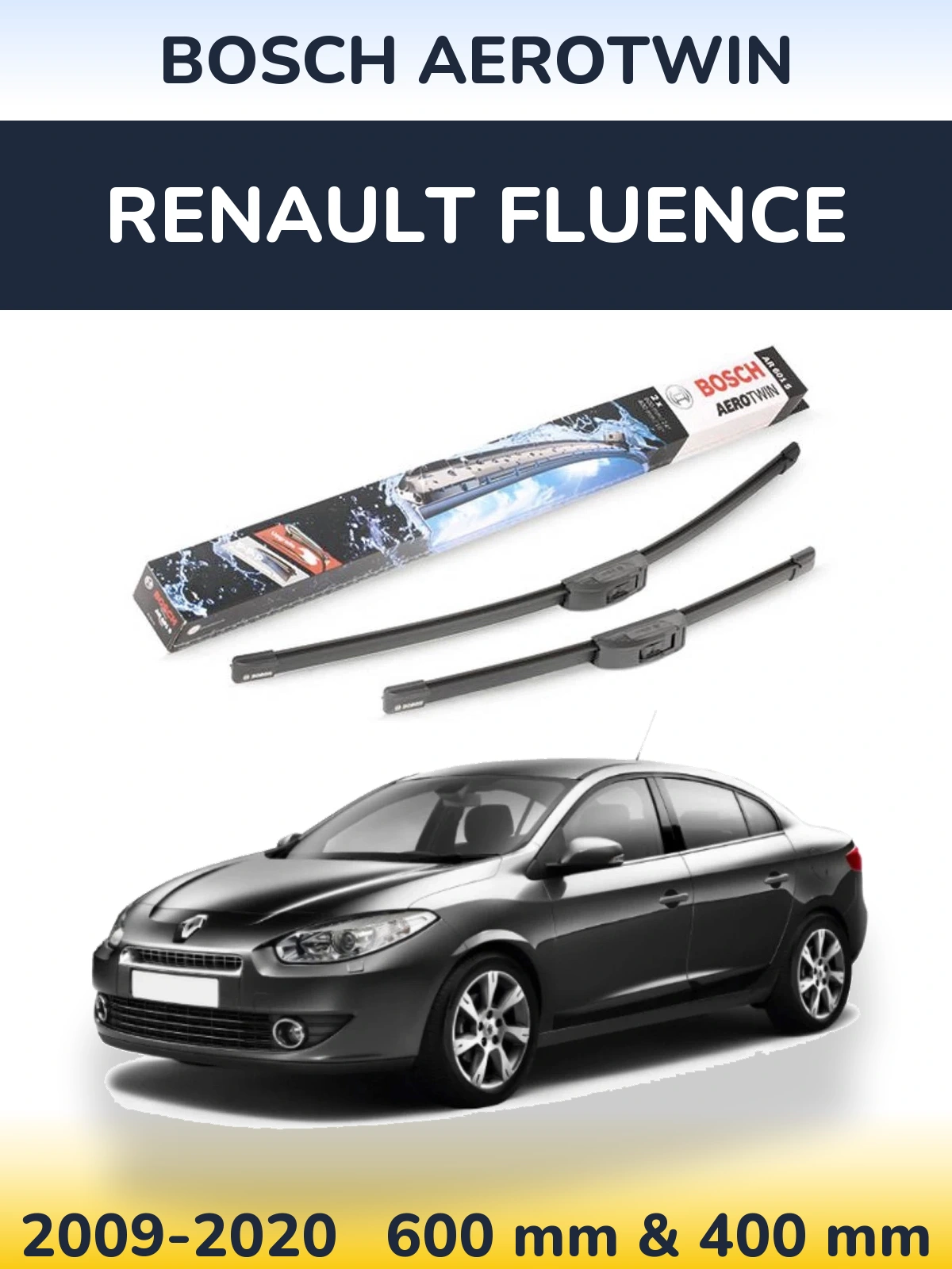 Комплект передних дворников BOSCH AeroTwin 600 & 400 мм для Renault Fluence 2009-2020