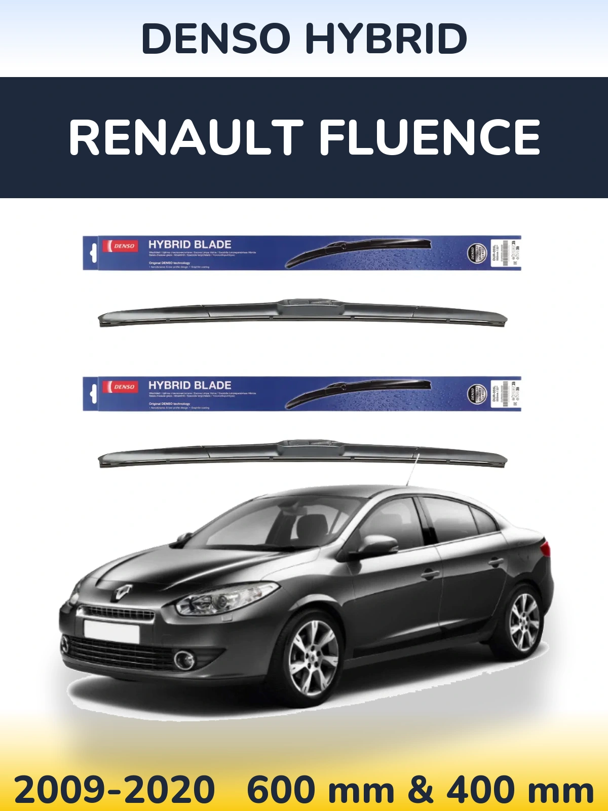 Комплект передних дворников Denso Hybrid 600 & 400 мм для Renault Fluence 2009-2020