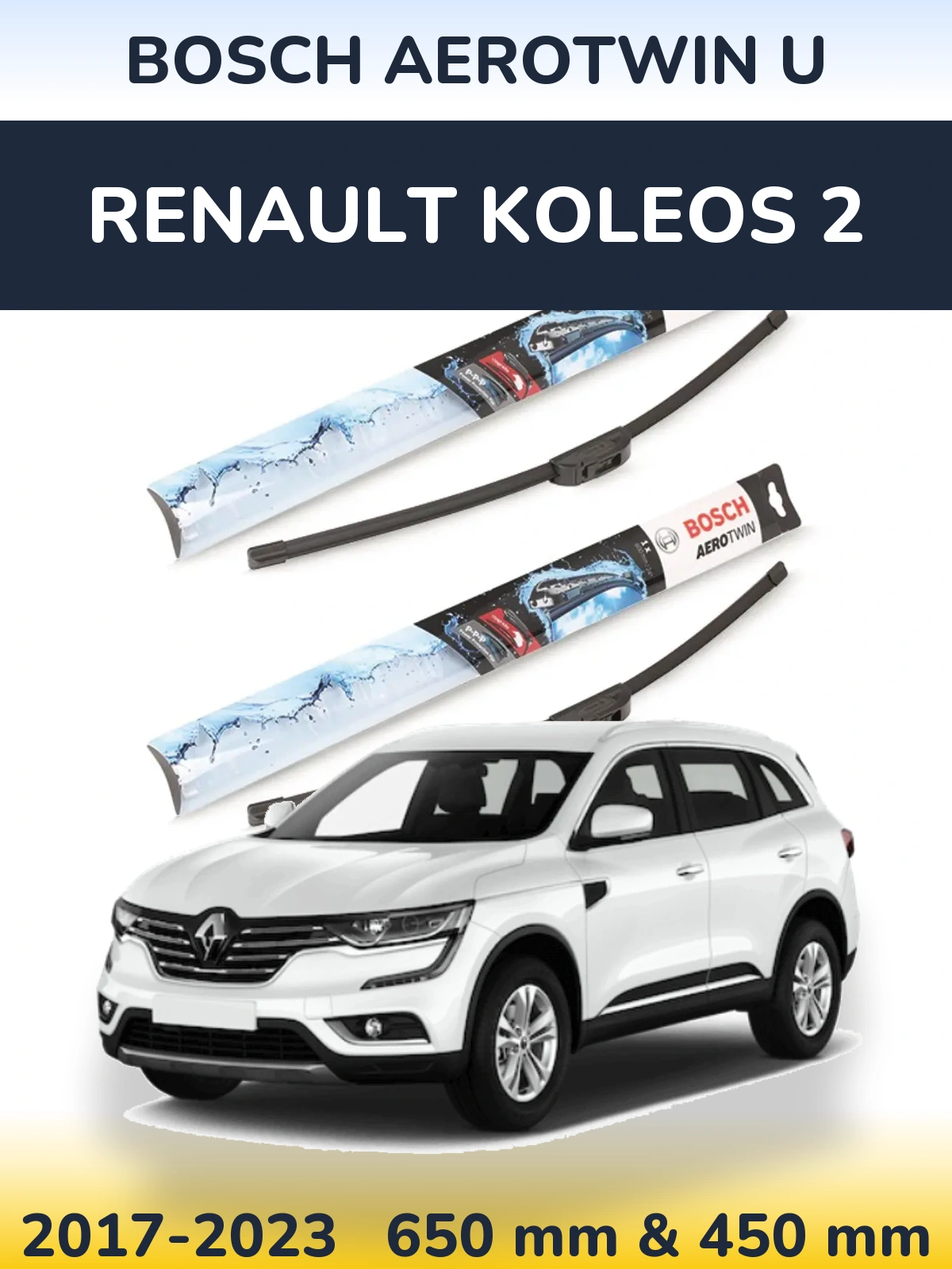 Komplet przednich wycieraczek BOSCH AeroTwin U 650 & 450 mm do Renault Koleos 2 2017-2023
