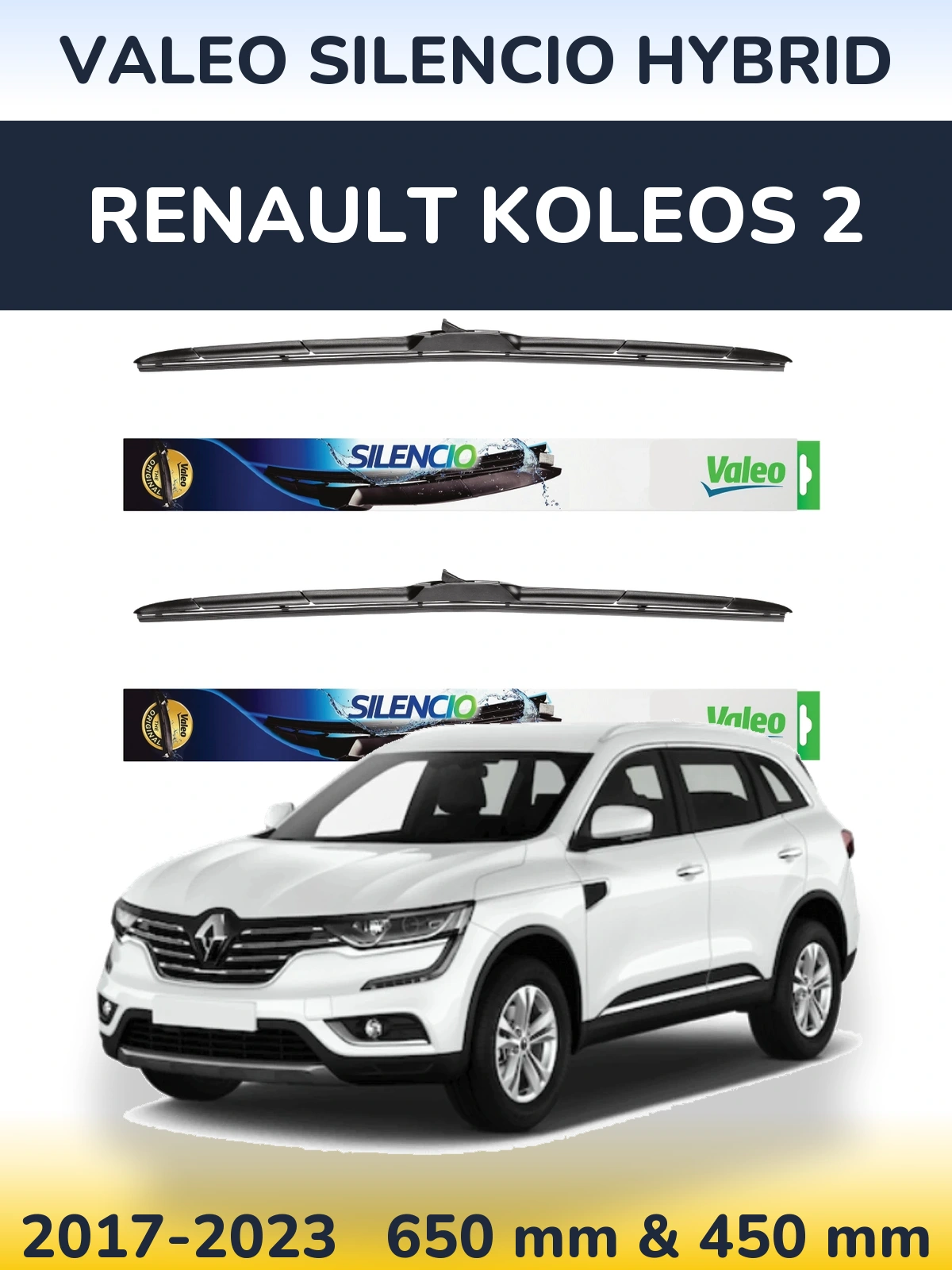 Komplet przednich wycieraczek Valeo Silencio Hybrid 650 & 450 mm do Renault Koleos 2 2017-2023