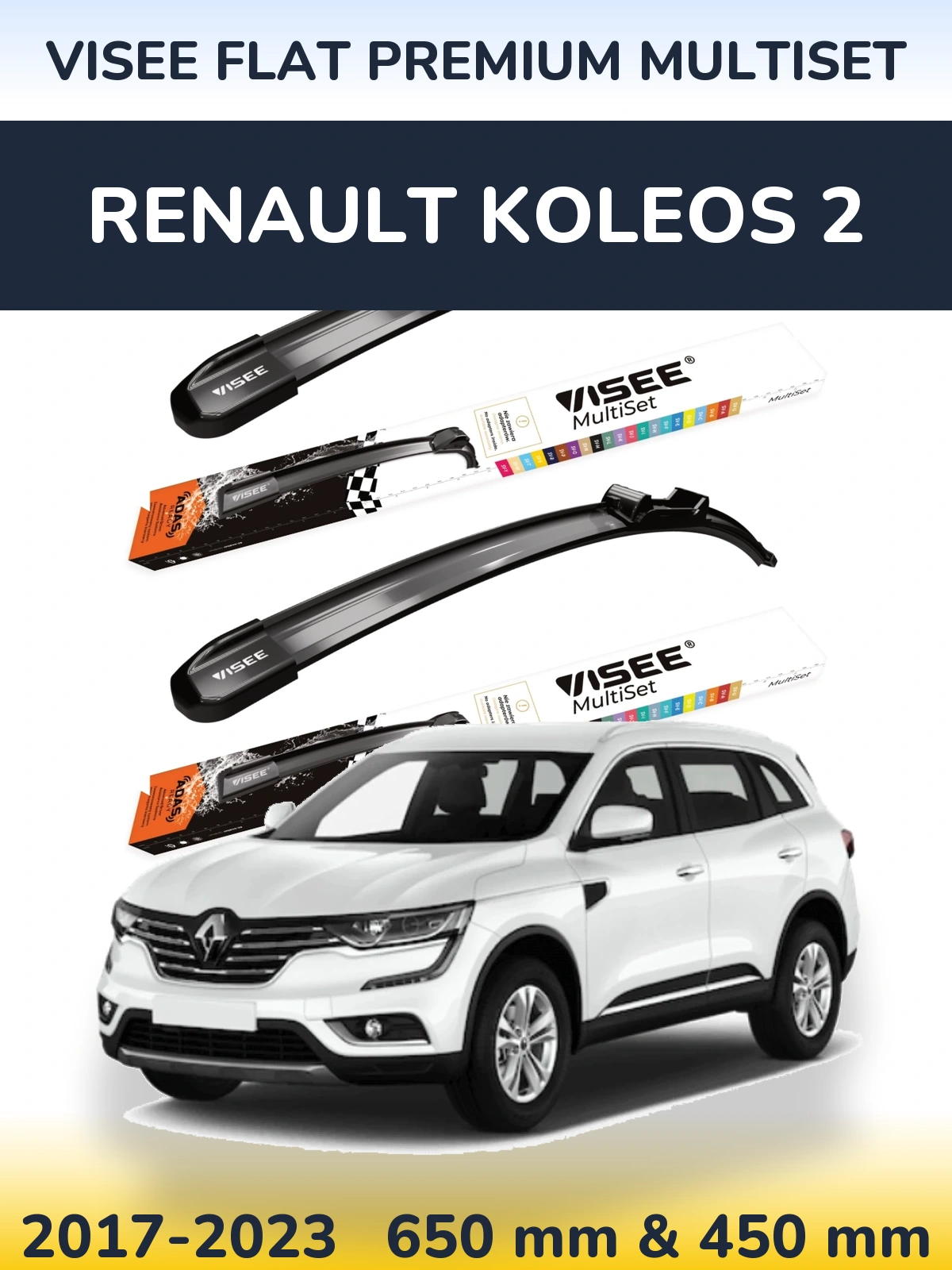 Komplet przednich wycieraczek VISEE FLAT PREMIUM MultiSet 650 & 450 mm do Renault Koleos 2 2017-2023