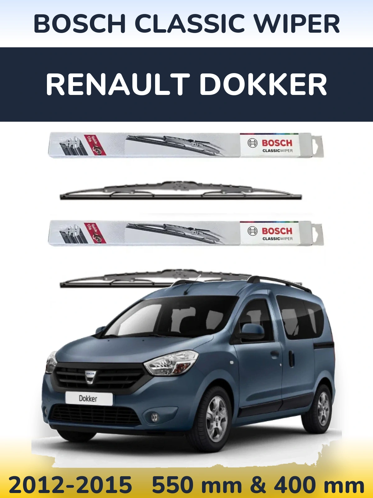 Комплект передних дворников BOSCH Classic Wiper 550 & 400 мм для Renault Dokker 2012-2015