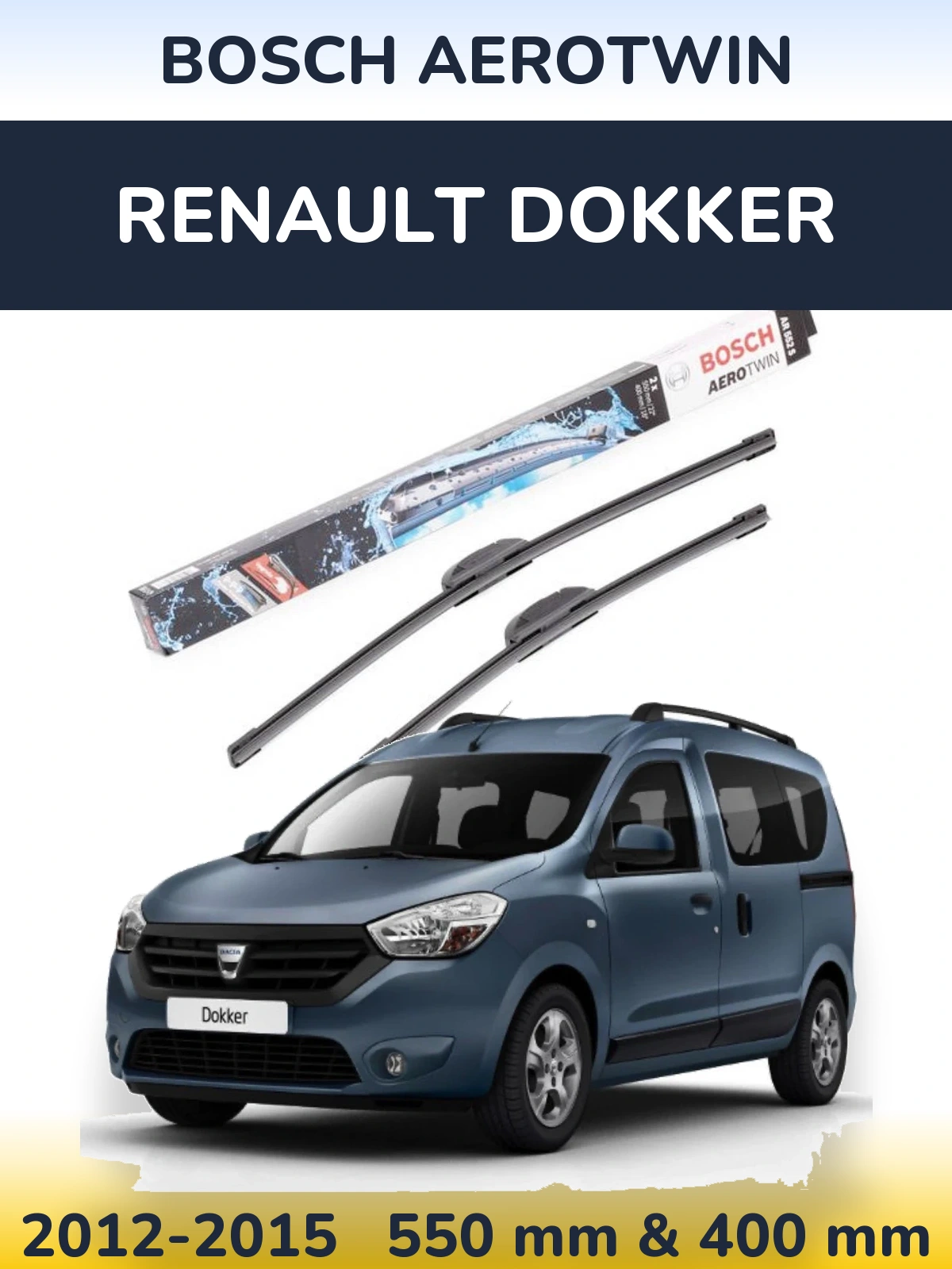 Комплект передних дворников BOSCH AeroTwin 550 & 400 мм для Renault Dokker 2012-2015