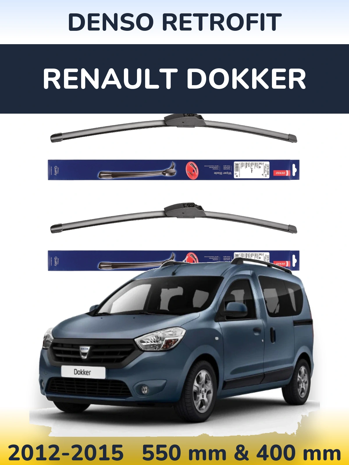 Комплект передніх щіток Denso Retrofit 550 & 400 мм для Renault Dokker 2012-2015
