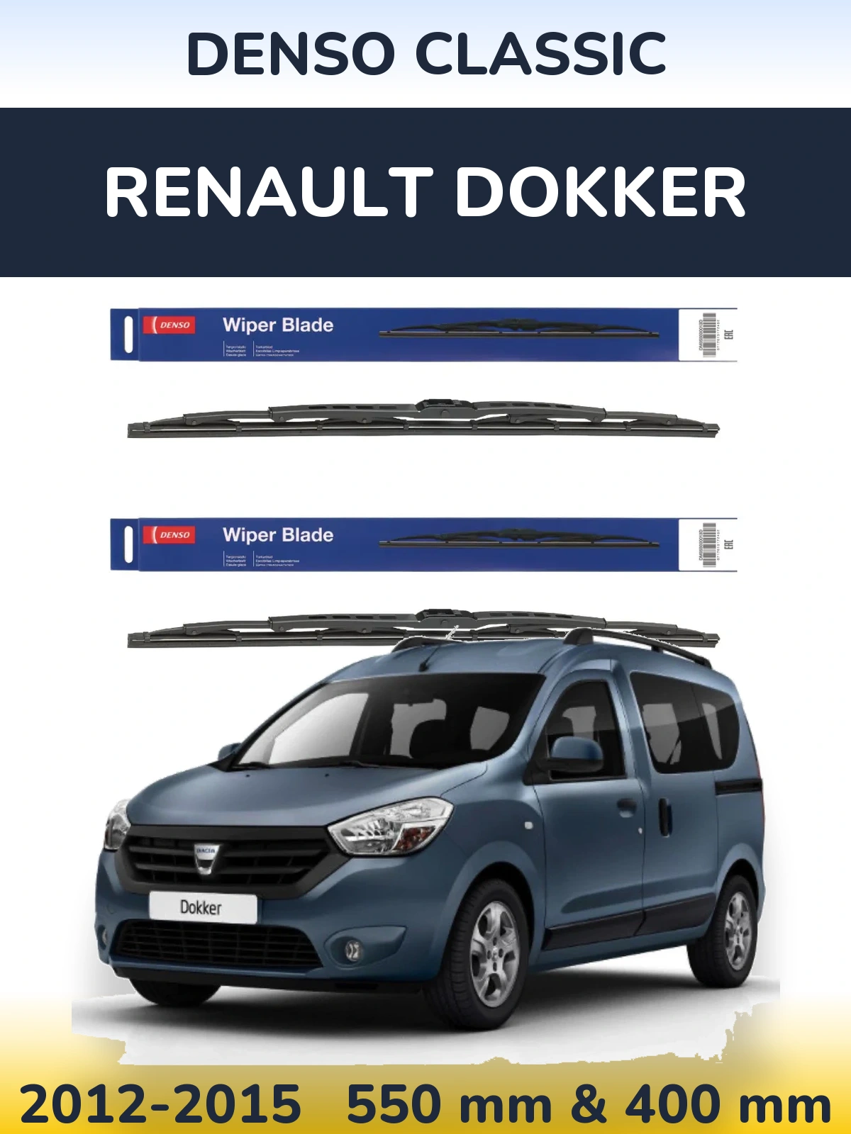Front wiper blade set Denso Classic 550 & 400 mm for Renault Dokker 2012-2015