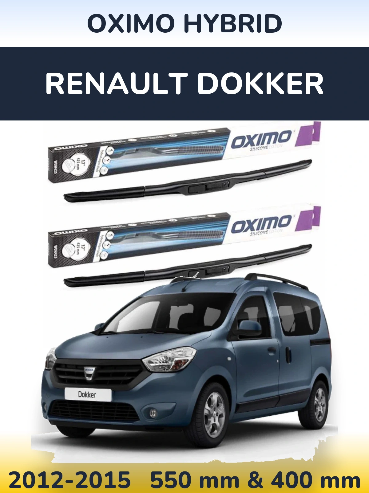 Komplet przednich wycieraczek Oximo Hybrid 550 & 400 mm do Renault Dokker 2012-2015