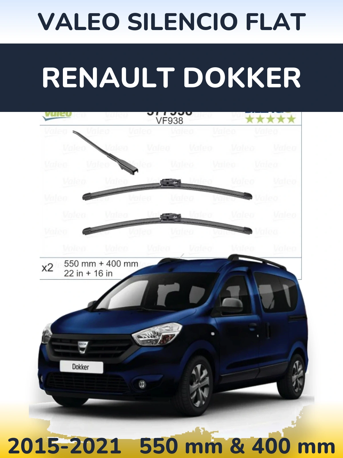 Комплект передних дворников Valeo Silencio Flat 550 & 400 мм для Renault Dokker 2015-2021