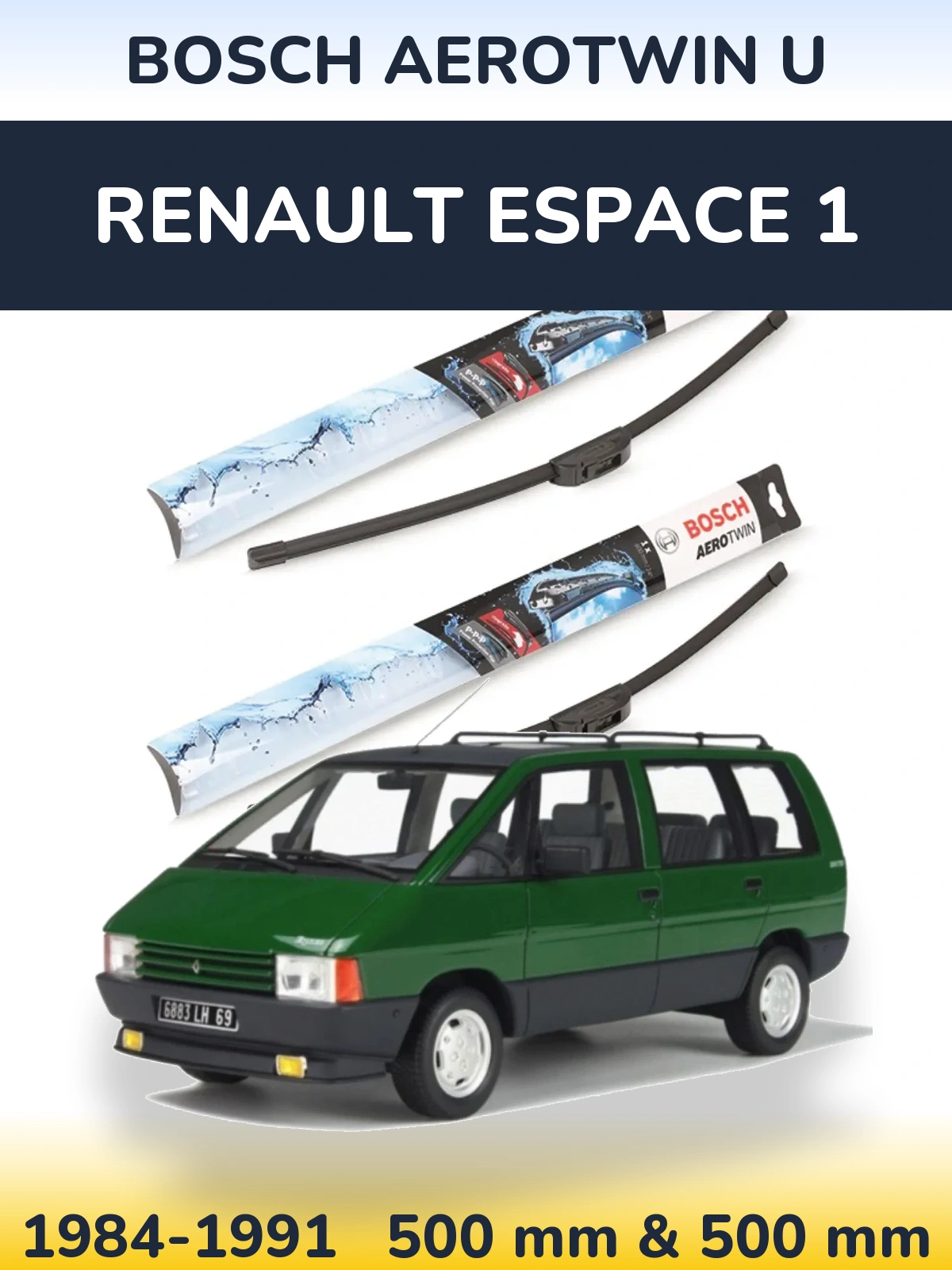 Komplet przednich wycieraczek BOSCH AeroTwin U 500 & 500 mm do Renault Espace 1 1984-1991