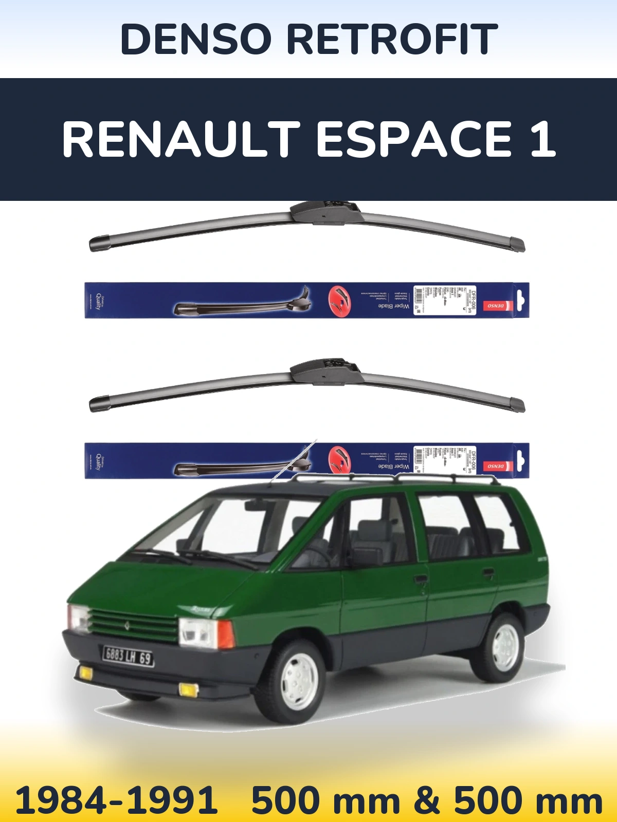 Комплект передніх щіток Denso Retrofit 500 & 500 мм для Renault Espace 1 1984-1991