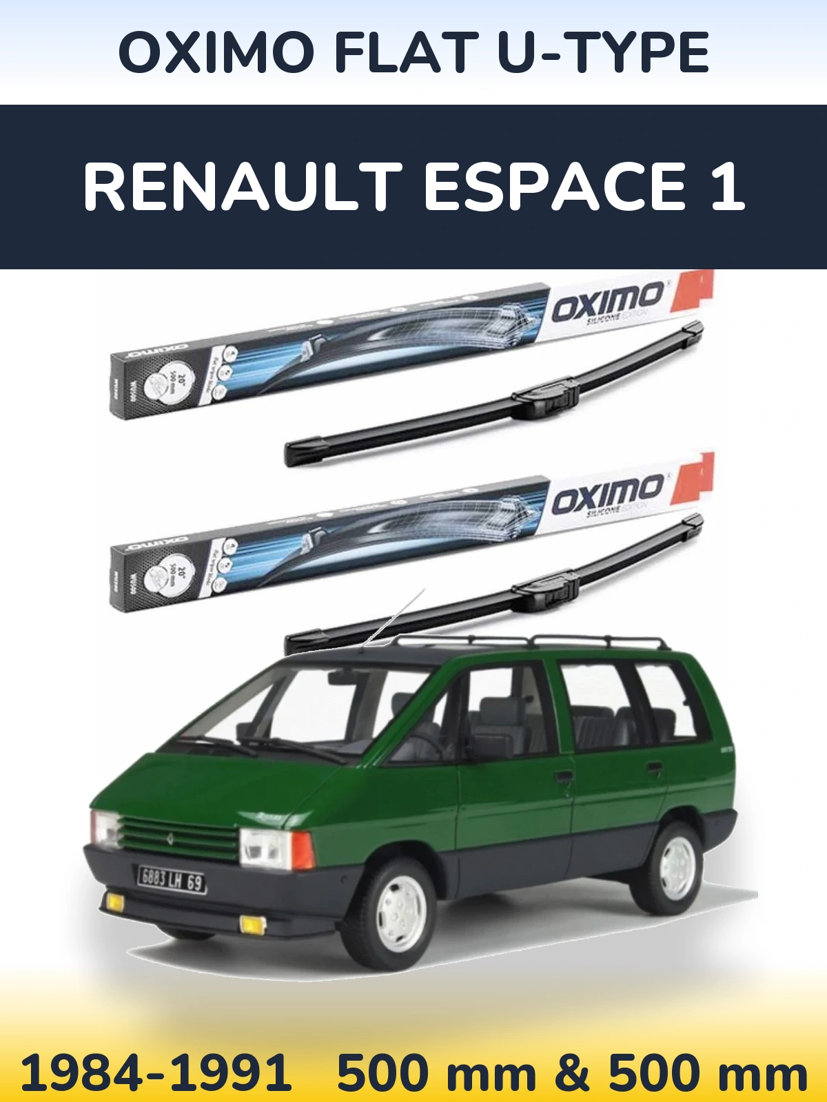 Комплект передних дворников Oximo Flat U-type 500 & 500 мм для Renault Espace 1 1984-1991