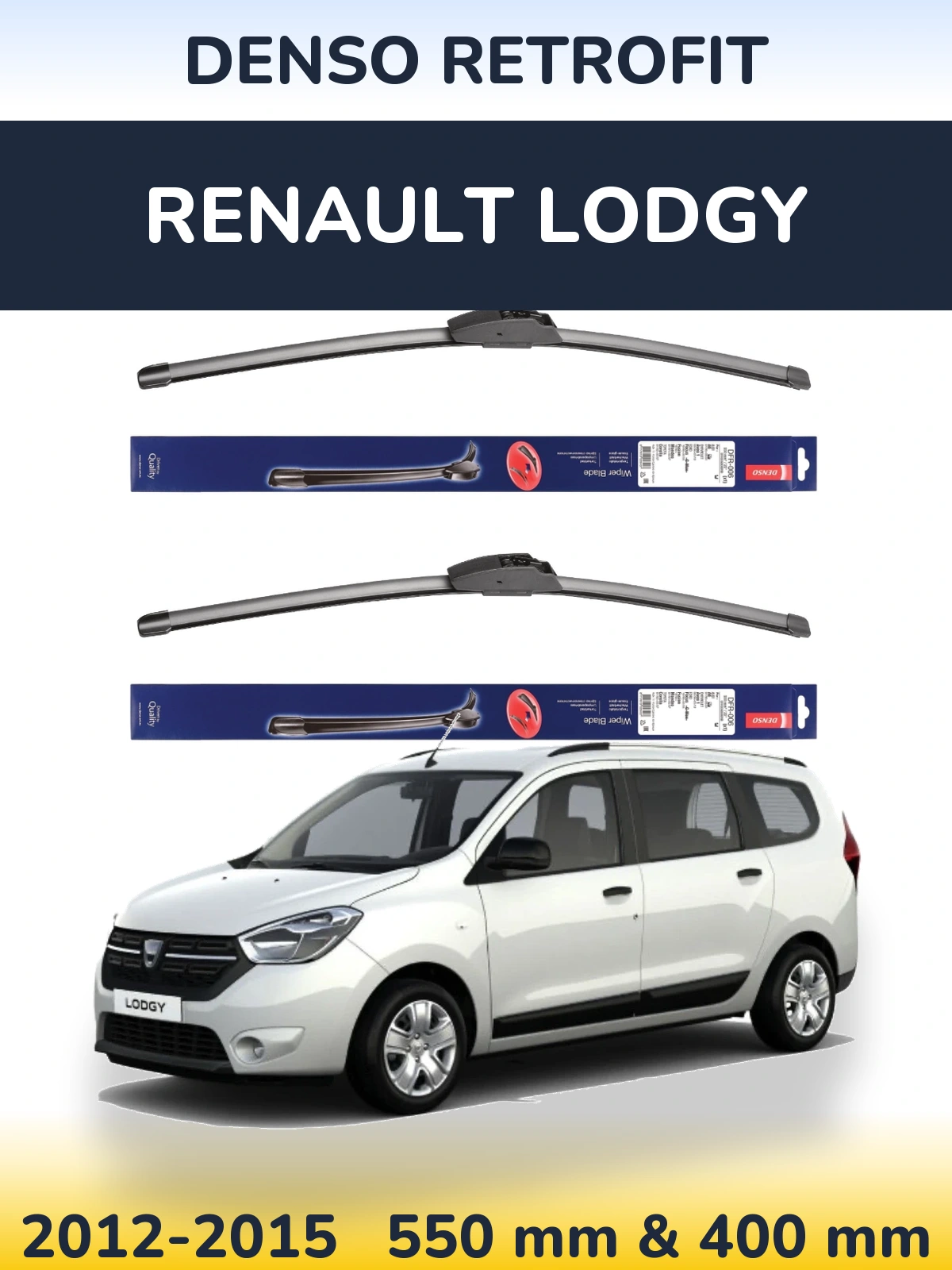 Front wiper blade set Denso Retrofit 550 & 400 mm for Renault Lodgy 2012-2015