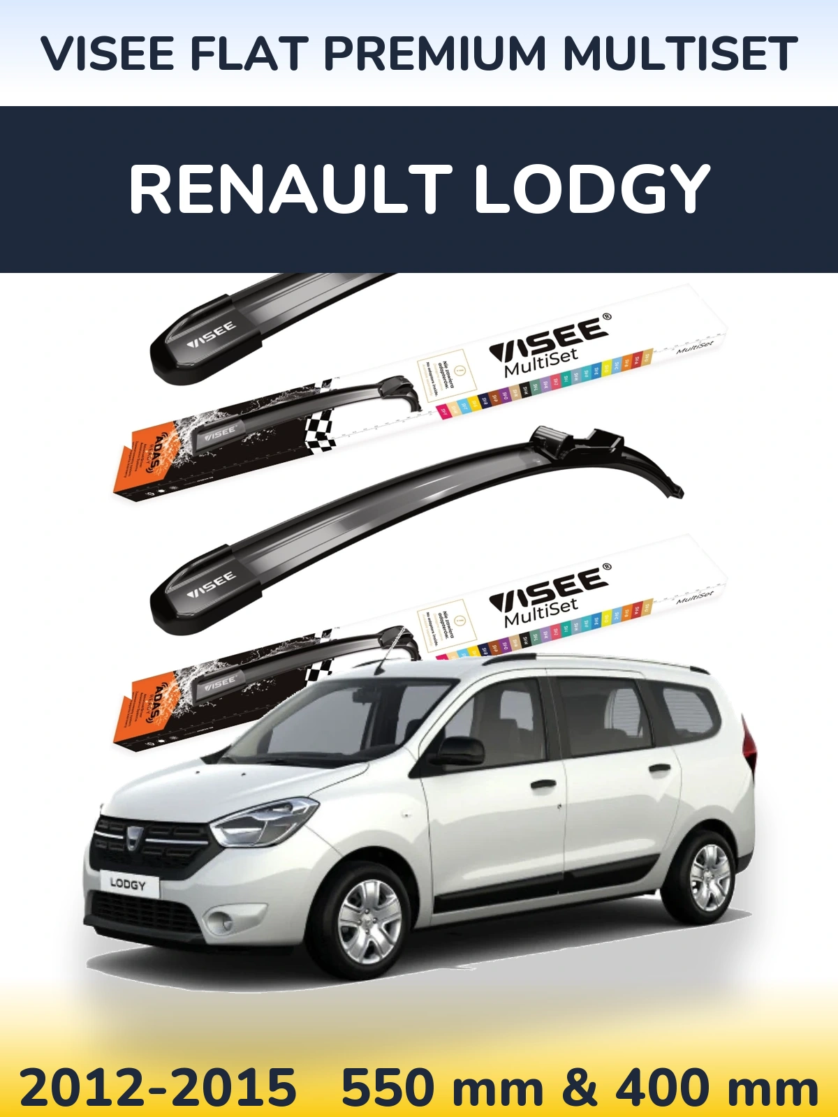 Front wiper blade set VISEE FLAT PREMIUM MultiSet 550 & 400 mm for Renault Lodgy 2012-2015